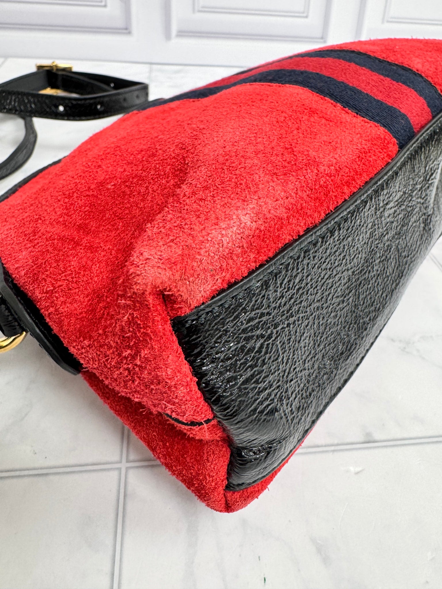 Gucci Red Suede Ophidia Dome Crossbody Bag
