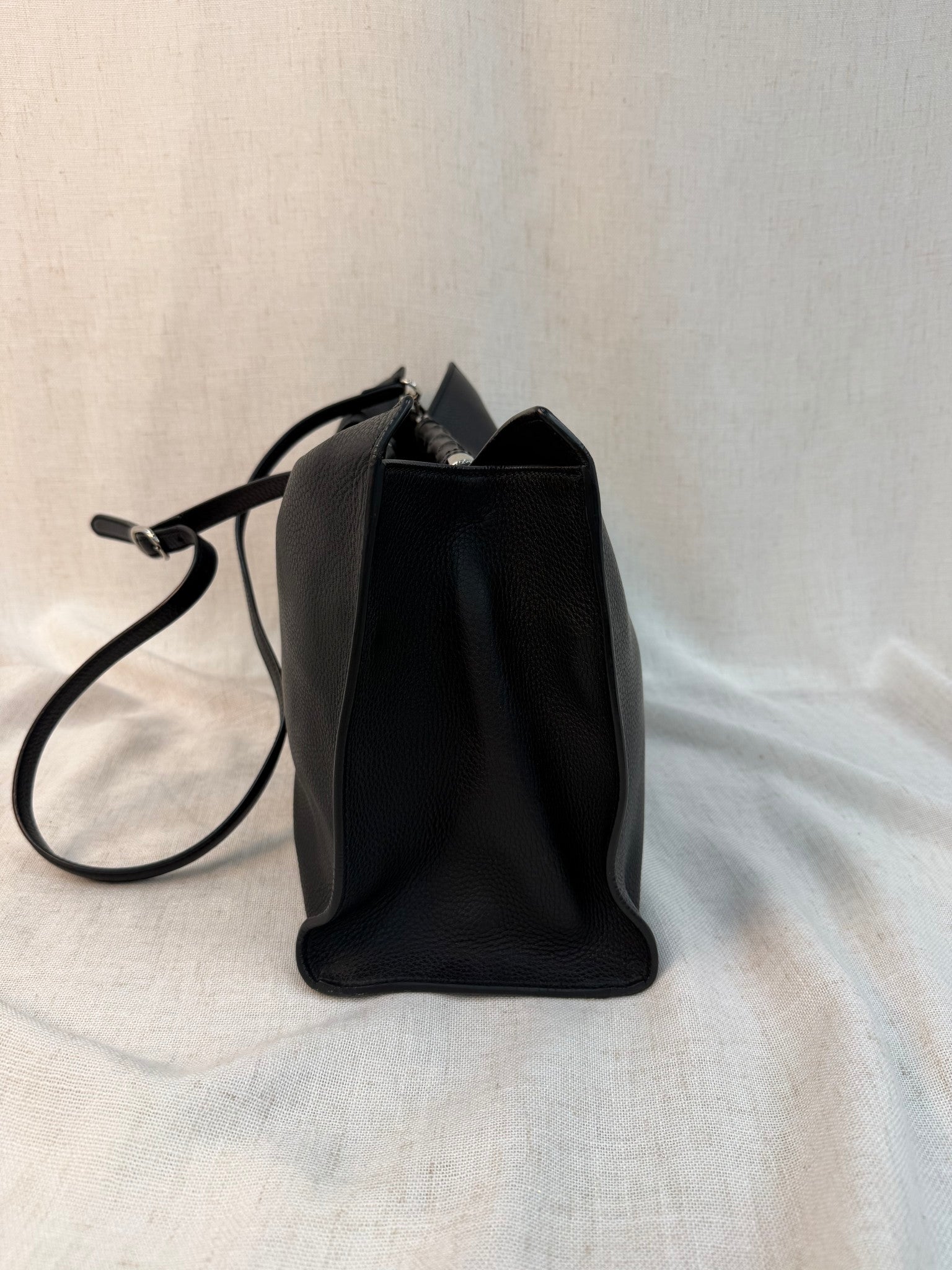 Gucci Black Leather Bamboo Handle Two Way Bag