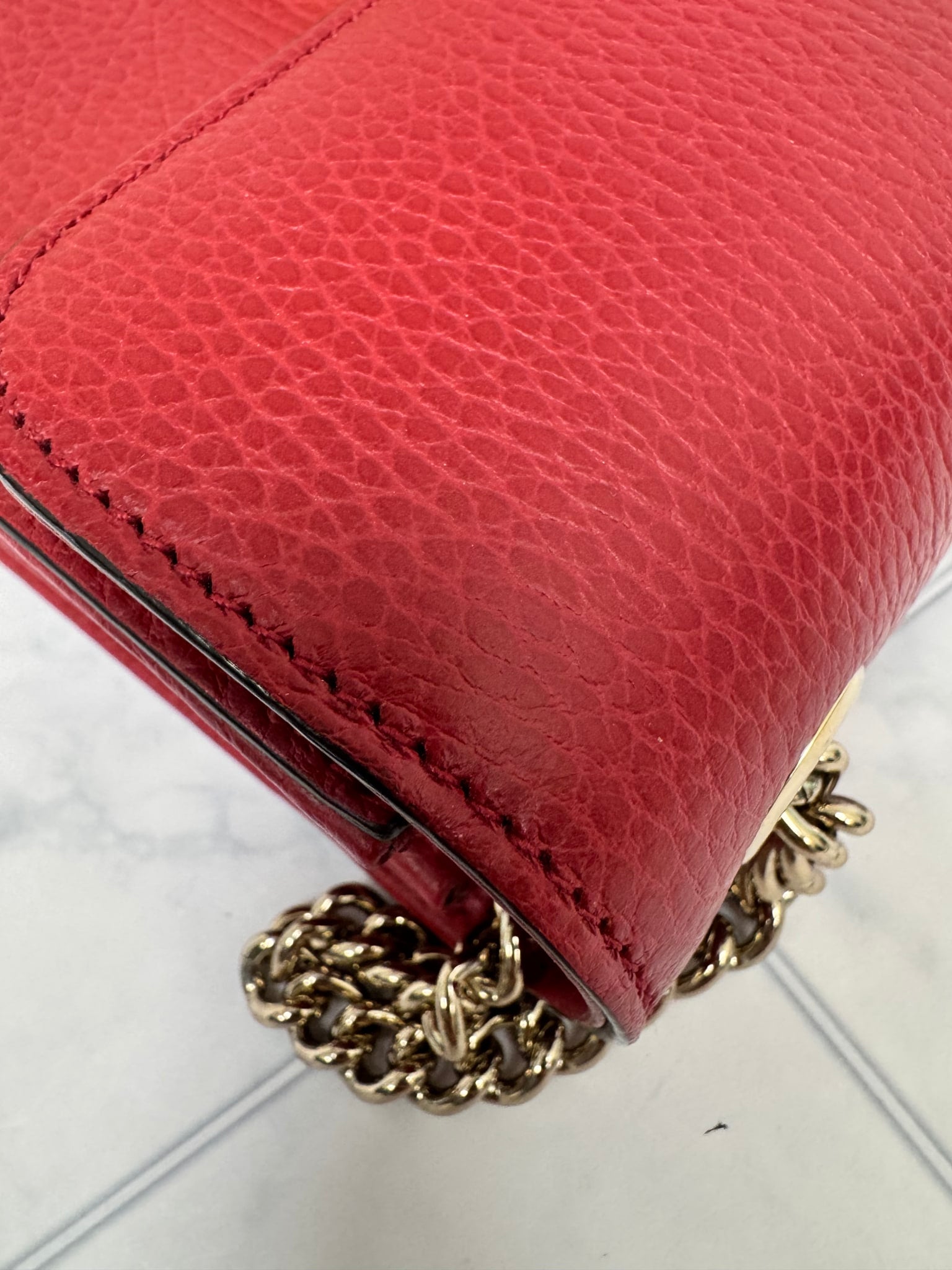 Gucci Red Pebbled Leather Interlocking G Small Chain Crossbody Bag