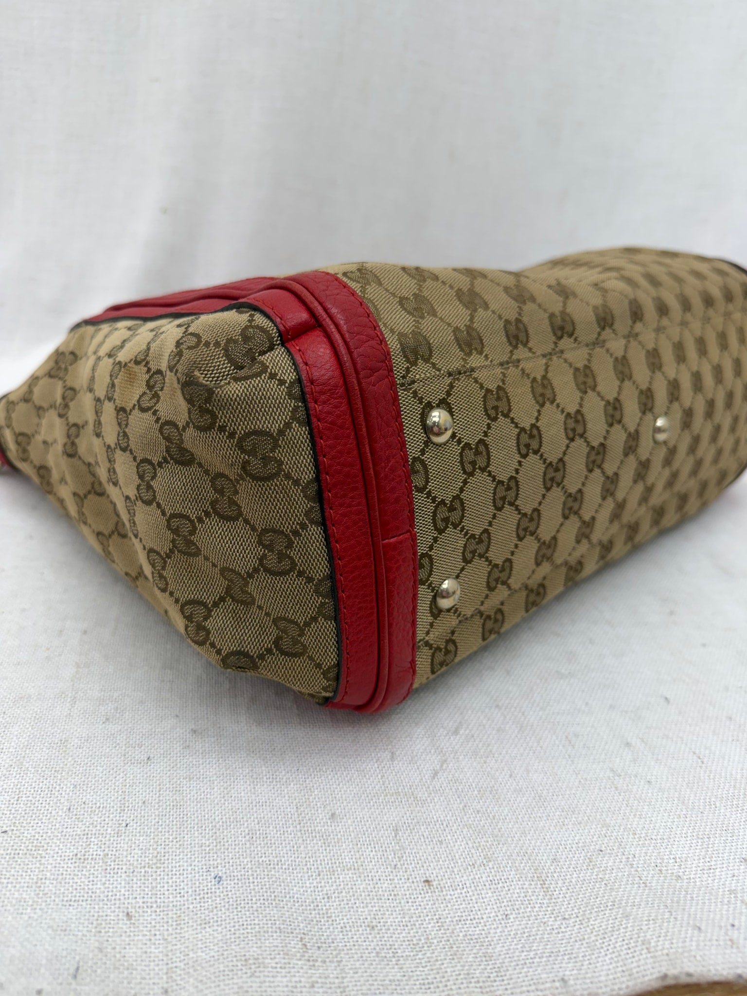 Gucci GG Canvas & Red Leather Bella Shoulder Tote