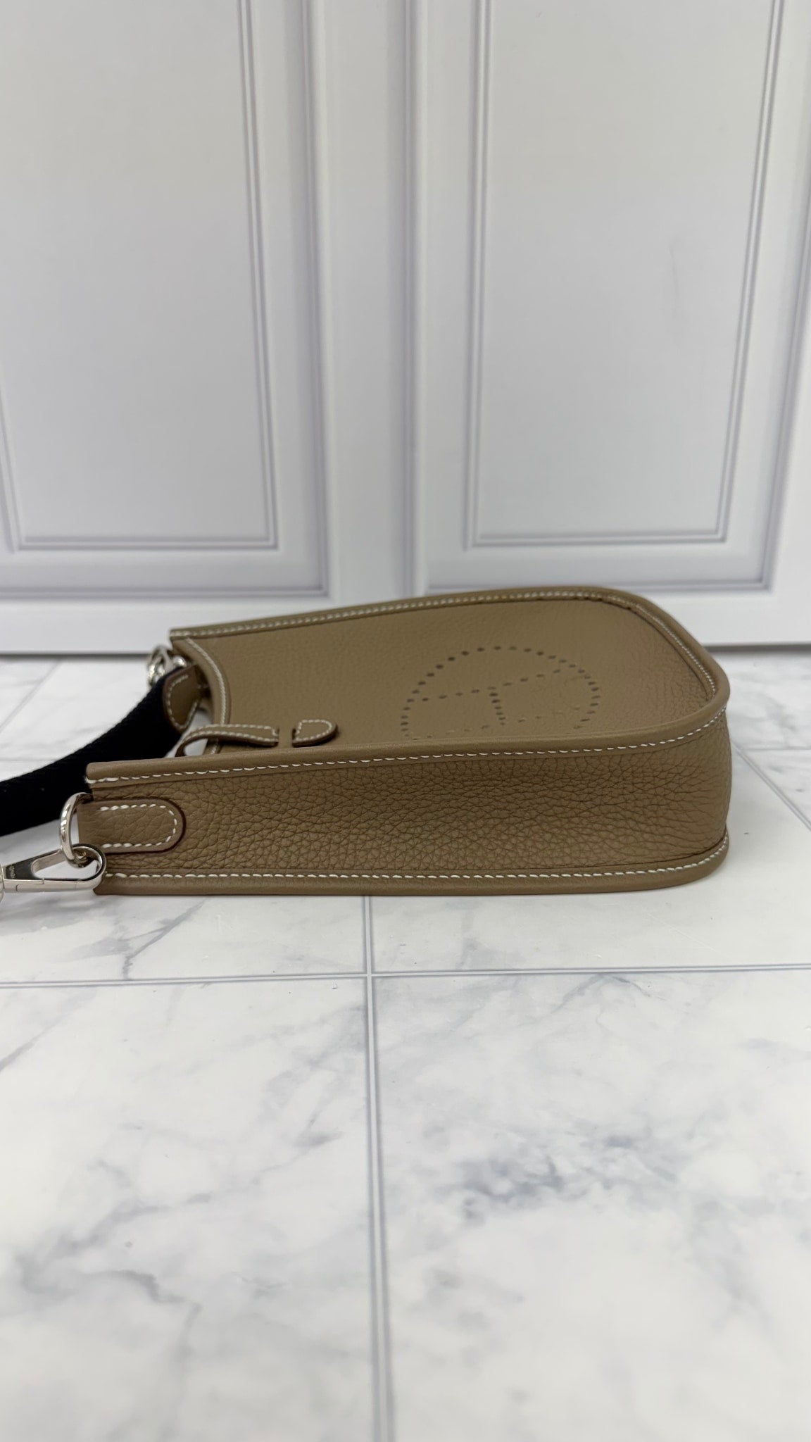 Hermes Etoupe Clemence Leather Mini Evelyne TPM 16 Crossbody Bag 