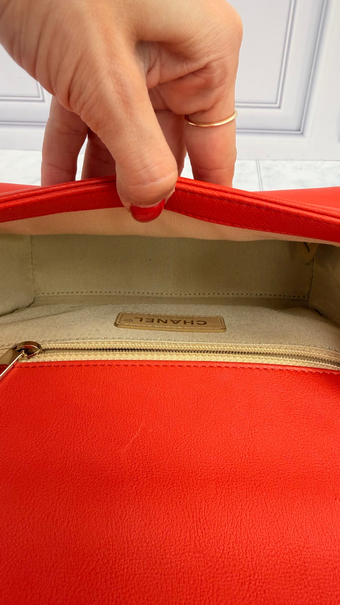 Chanel Vibrant Red Label Click Small Flap Bag