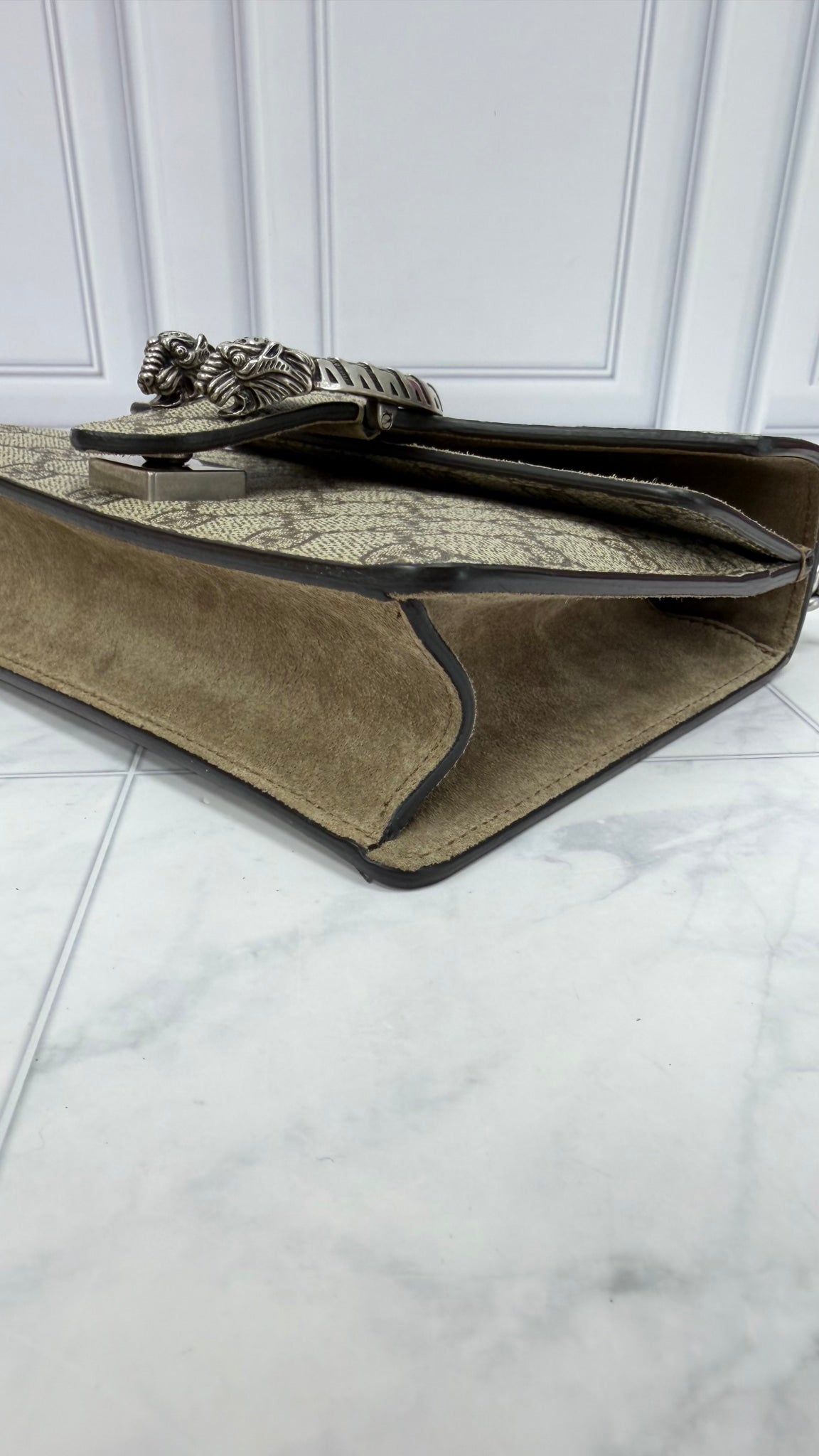 Gucci Brown GG Supreme Canvas & Suede Mini Dionysus Chain Bag