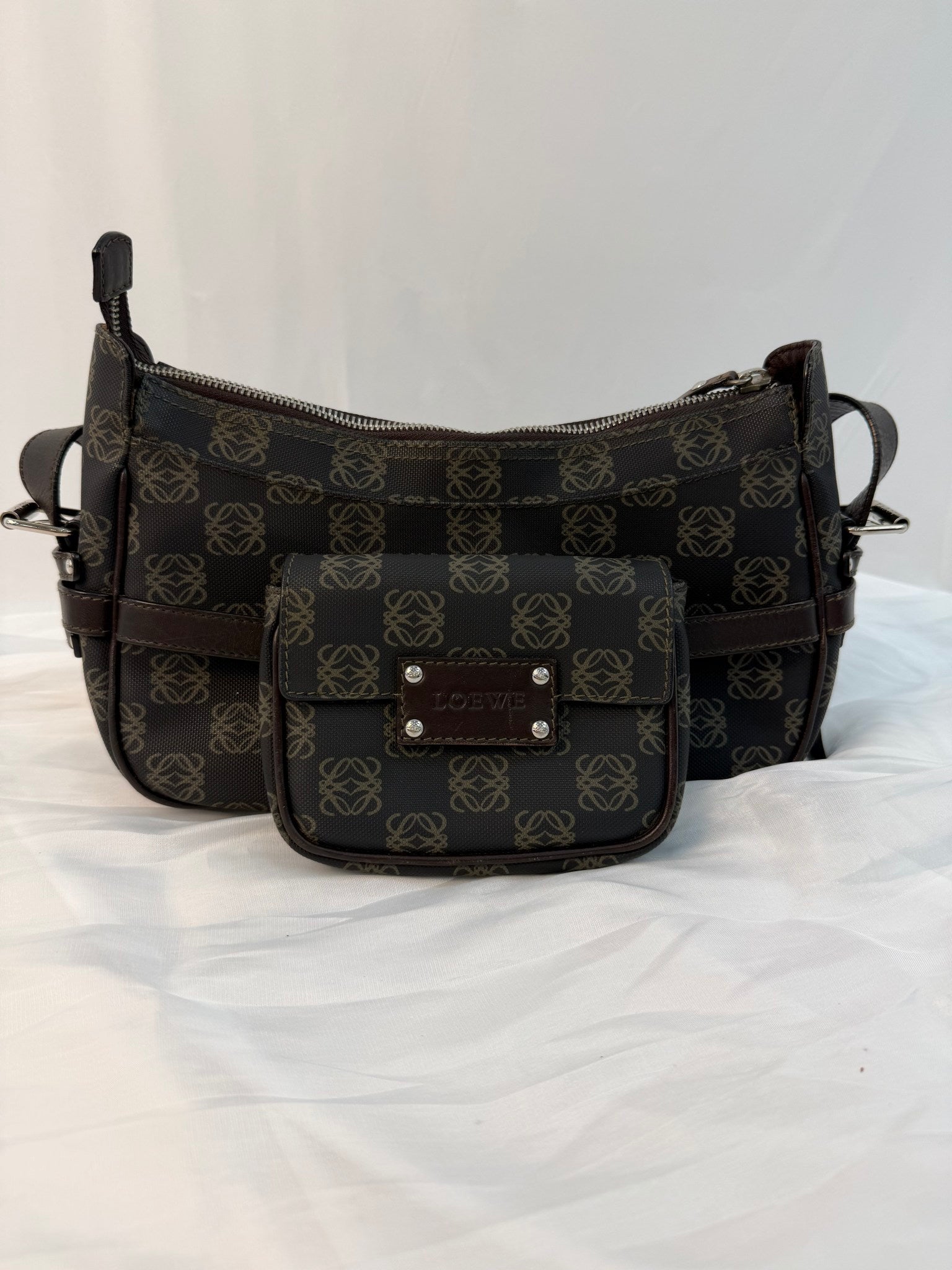 Loewe Brown Coated Canvas Anagram Shoulder Bag