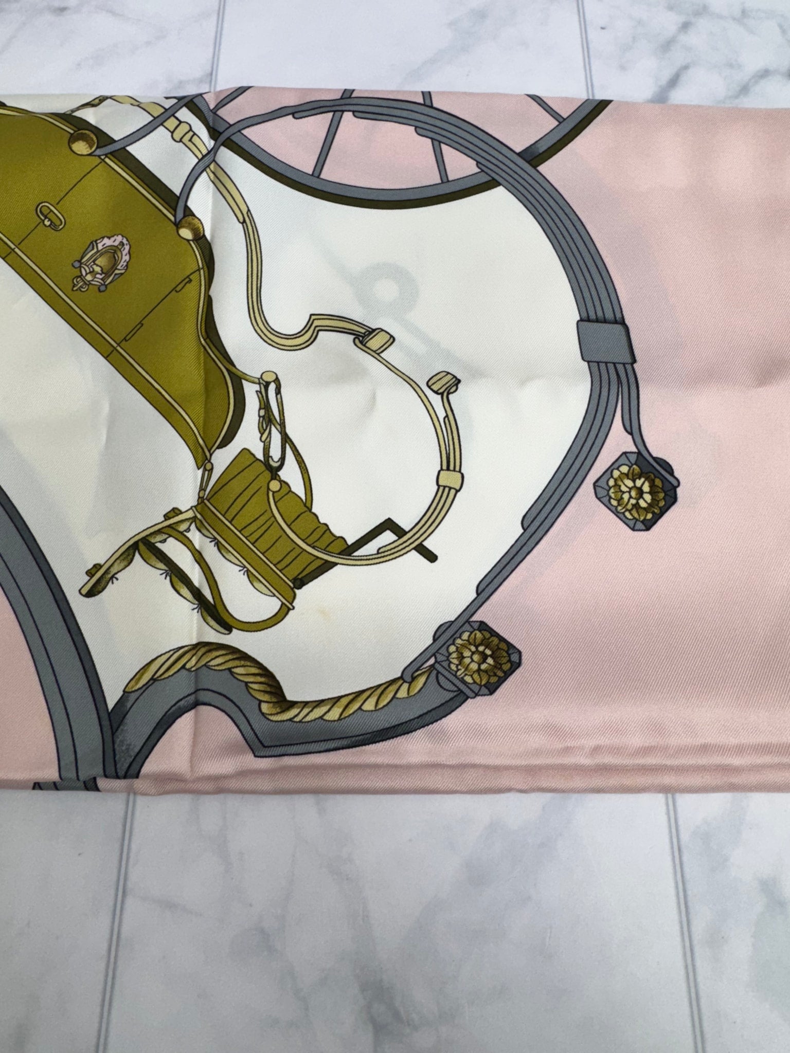 Hermes Pink Beige And Gray Springs Silk Carre 90 Scarf 