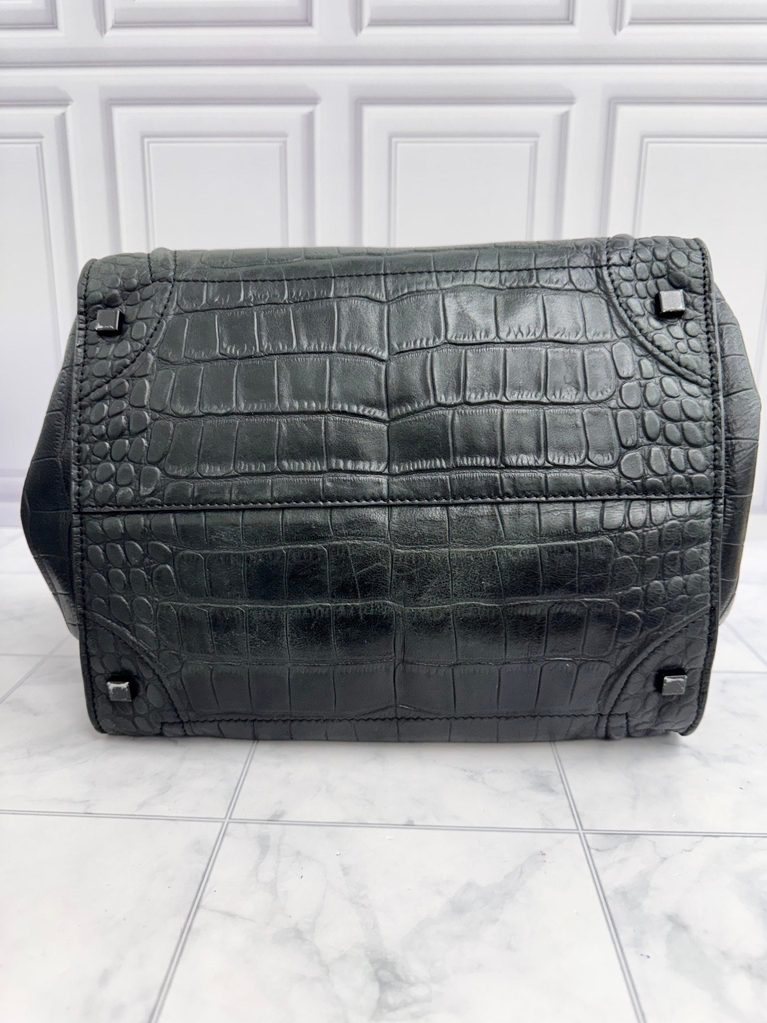Celine Black Croc Embossed Medium Phantom Handbag