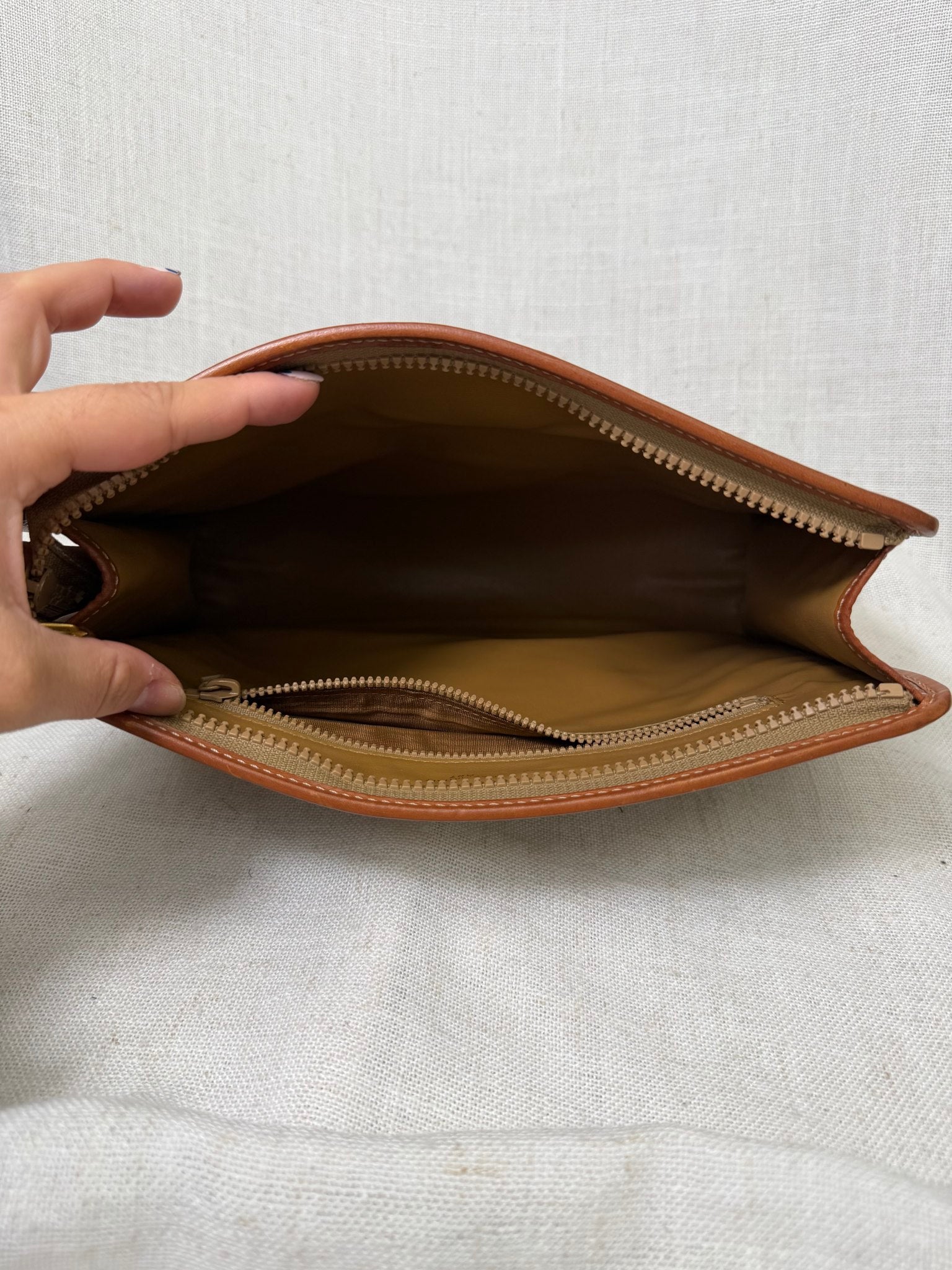 Celine Beige Coated Canvas Macadam Clutch Travel Bag