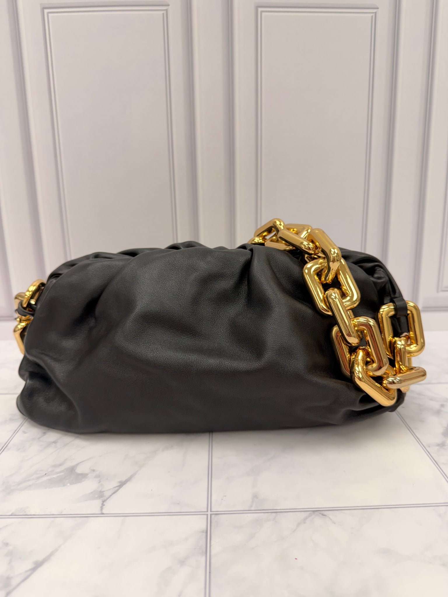 Bottega Veneta Black Calfskin & Gold The Chain Pouch 