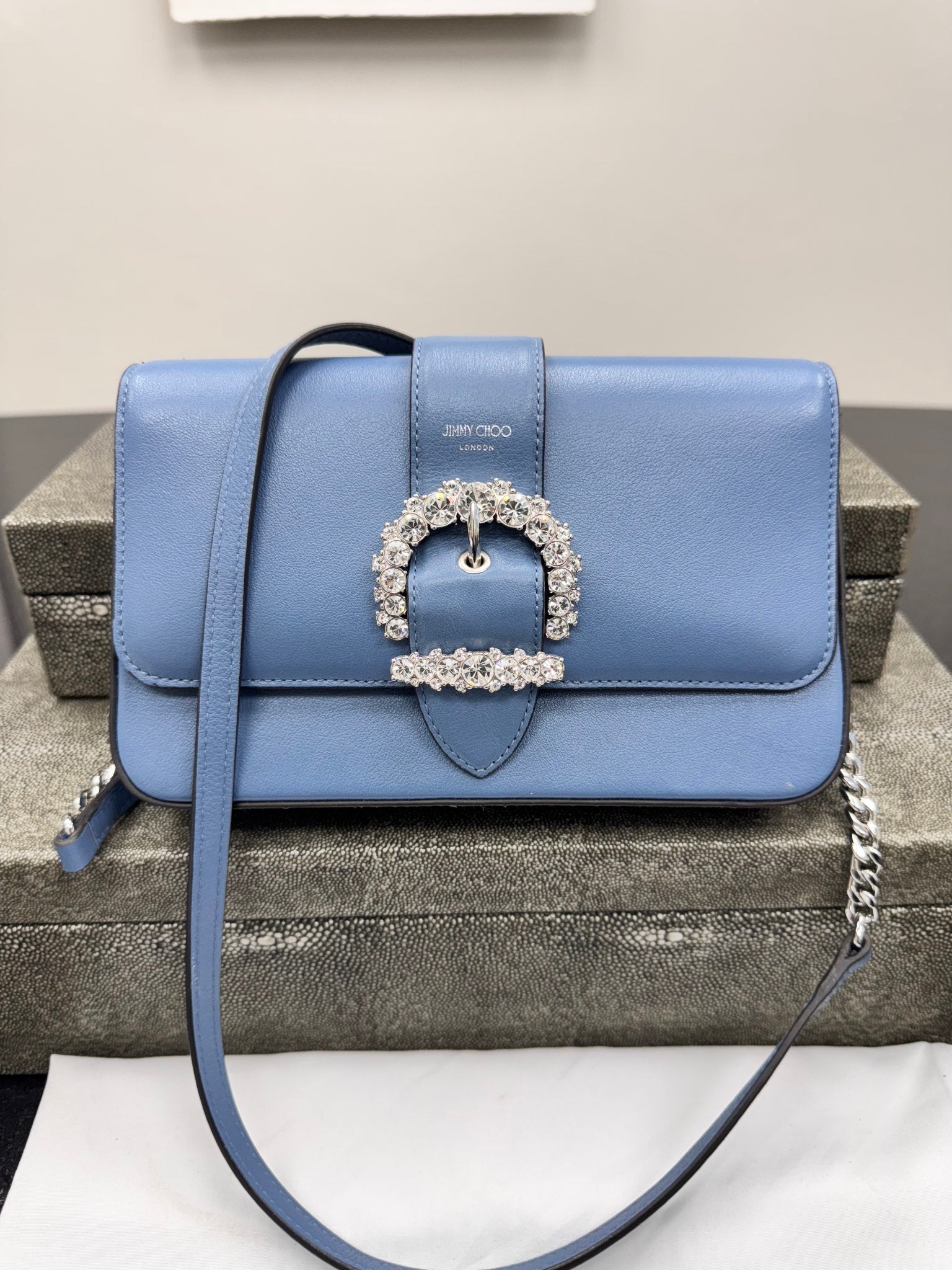 Jimmy Choo Blue Leather Cheri Wallet On Chain