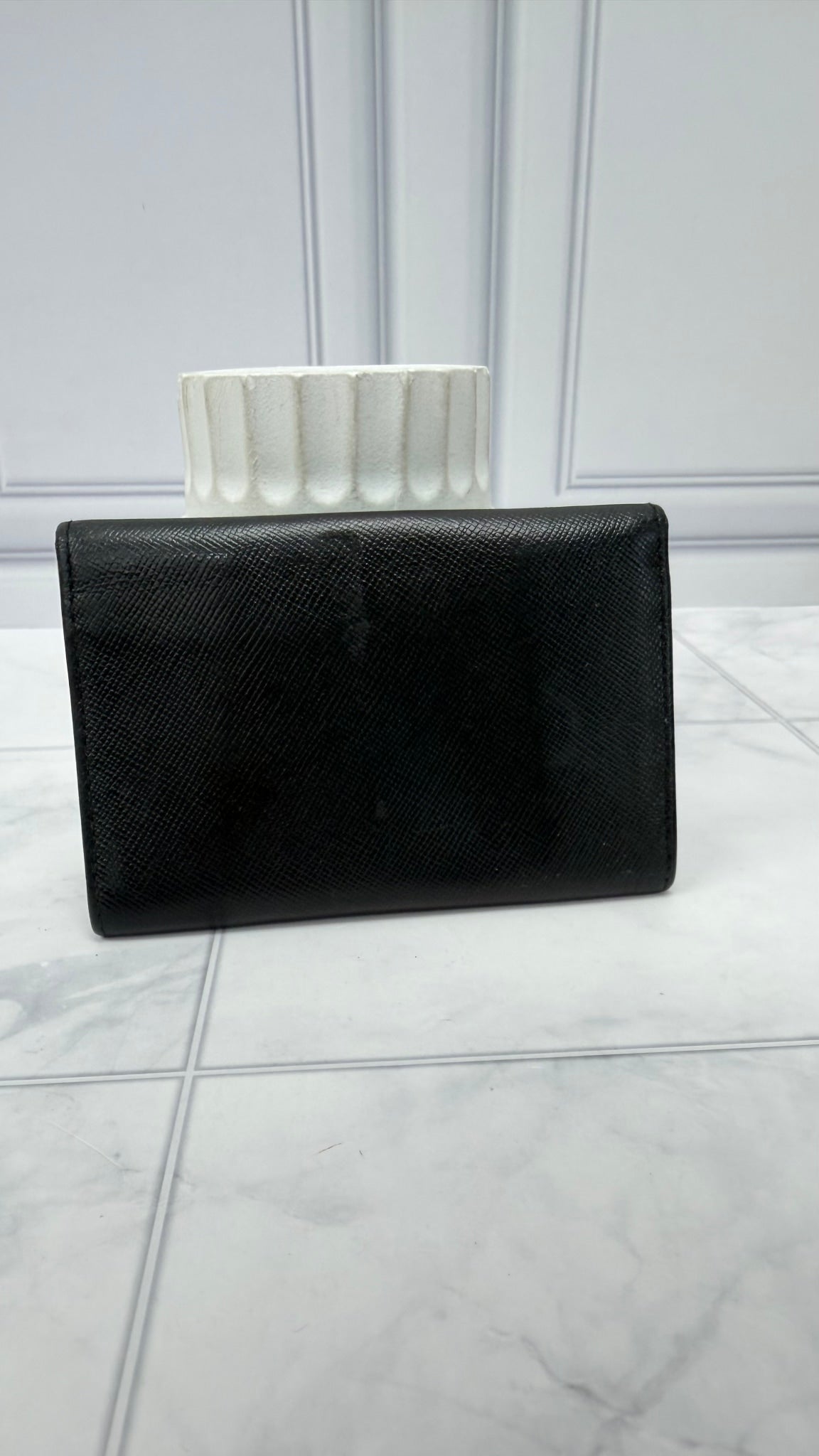 Prada Black Saffiano Logo Plate Card Case