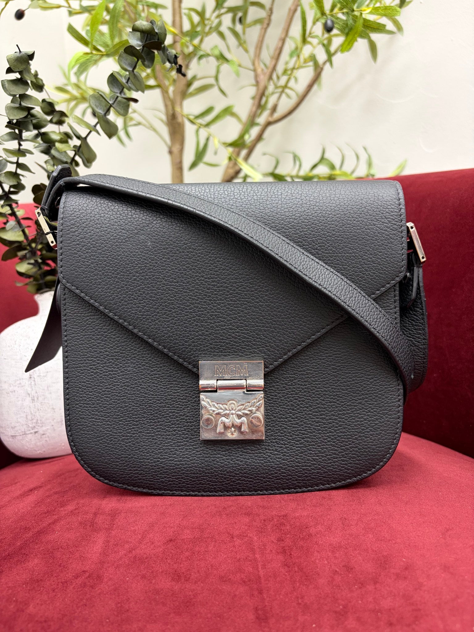 MCM Black Leather Patrica Crossbody Bag