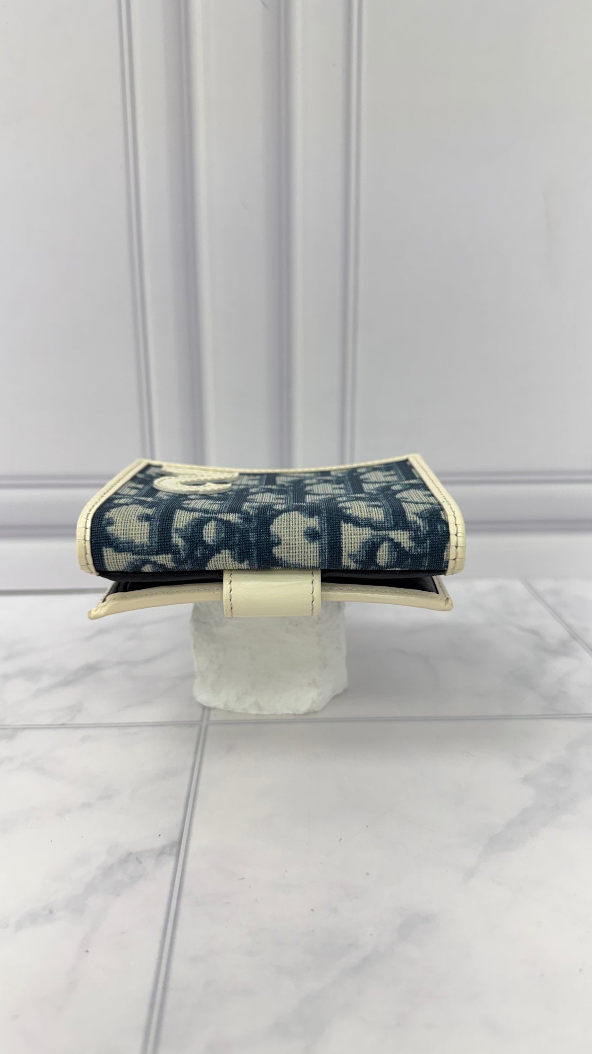 Christian Dior Blue Coated Canvas Oblique Trotter Compact Wallet 