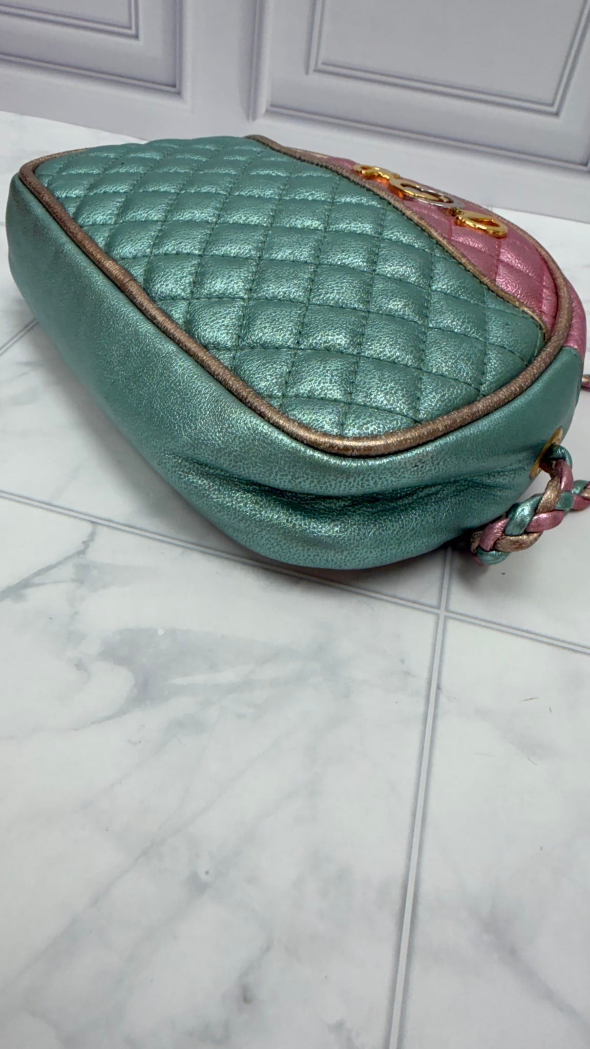 Gucci Teal & Pink Quilted Metallic Leather Mini Zumi Dome Crossbody