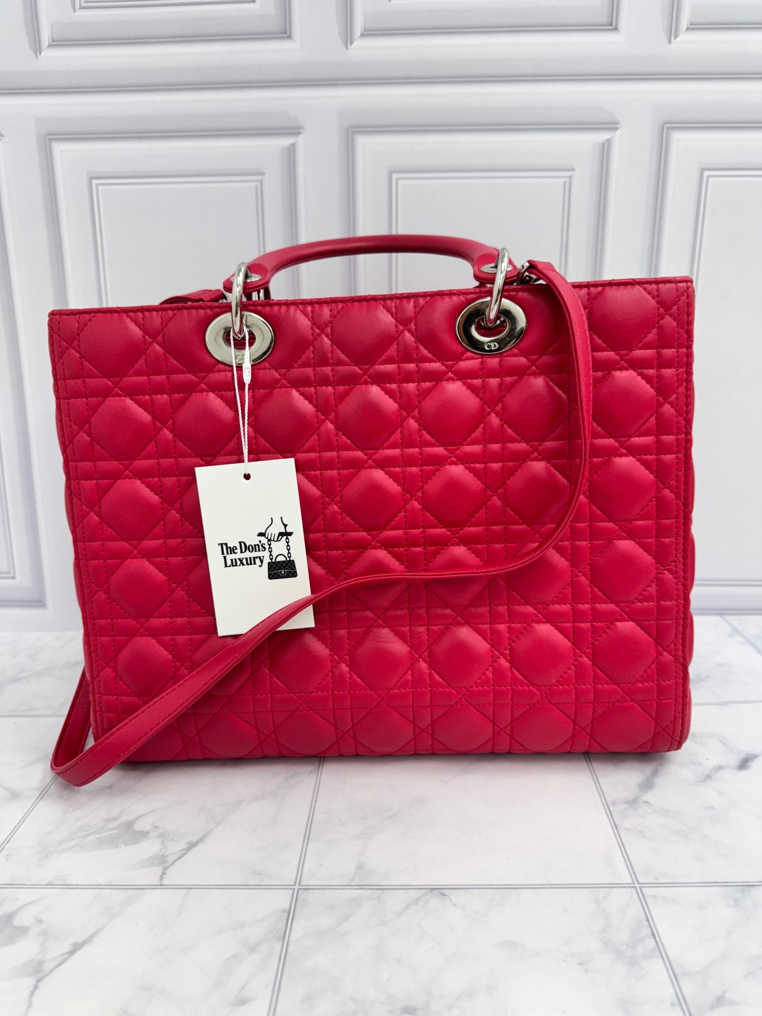 Christian Dior Dark Pink Quilted Lambskin Large Lady Dior Bag