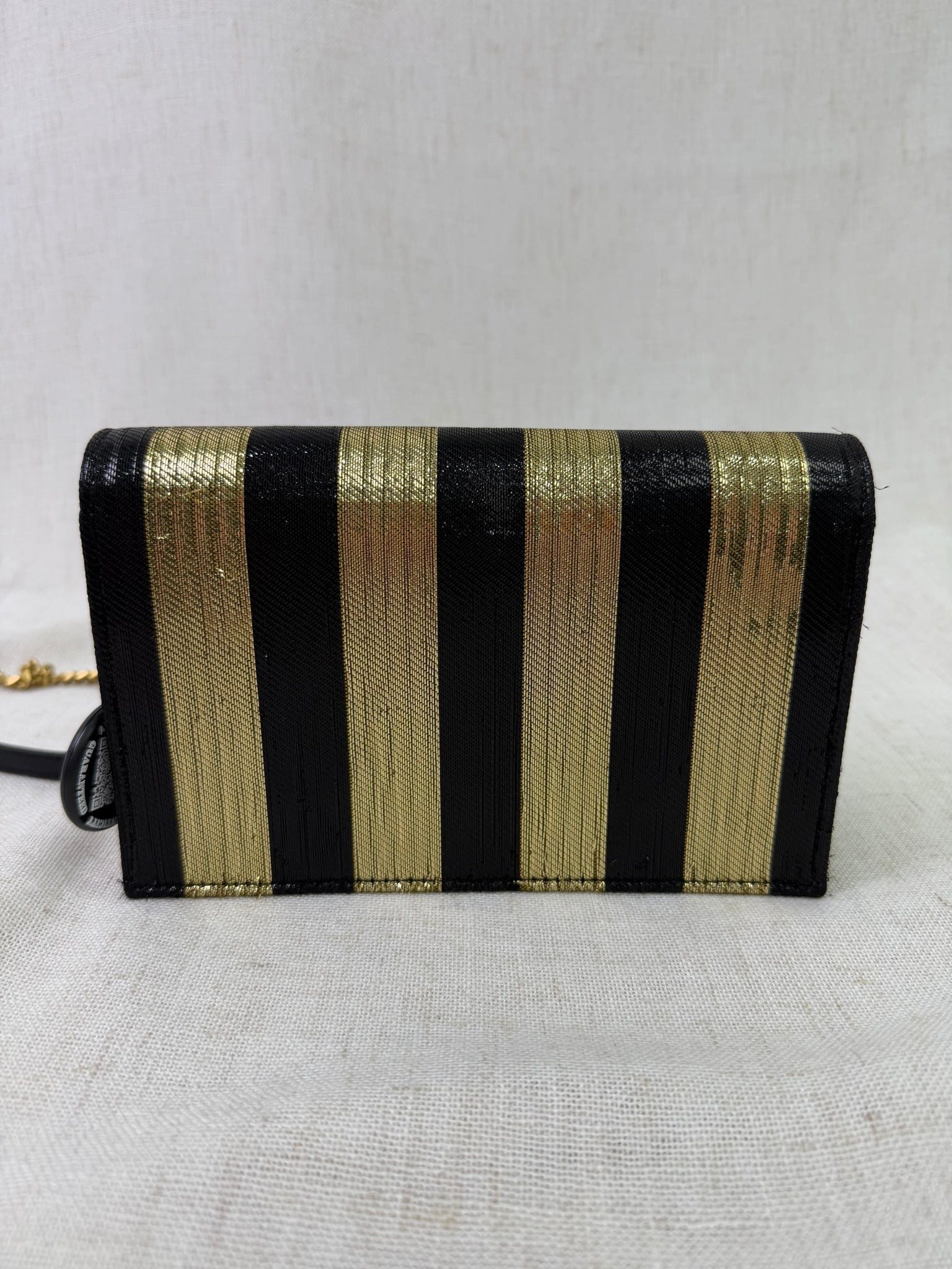 YSL Saint Laurent Black And Gold Kate Striped Bag