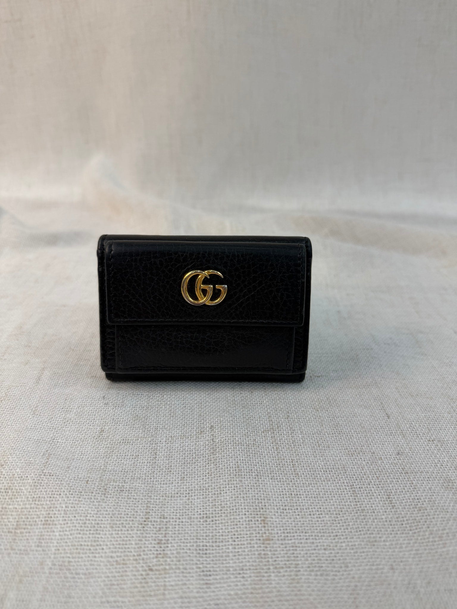 Gucci Black Leather Marmont Compact Trifold Wallet
