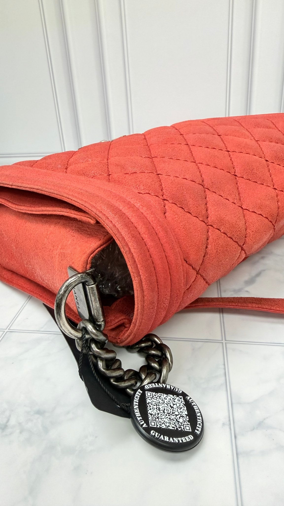 Chanel Red Quilted Suede Leather Medium Boy Flap Bag 