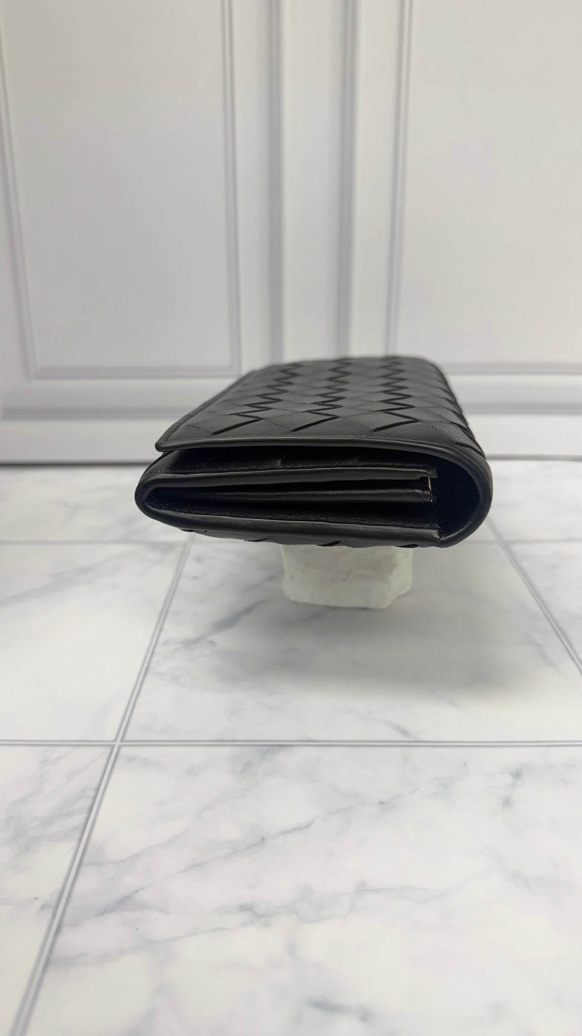Bottega Veneta Black Intrecciato Nappa Lambskin Flap Wallet