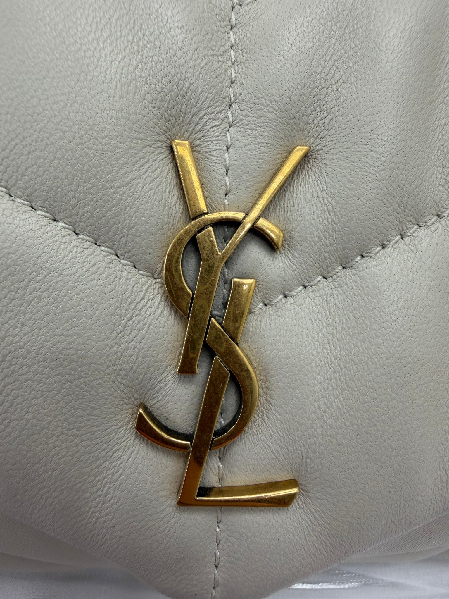 Saint Laurent YSL Beige Lambskin Quilted Toy Loulou Puffer Chain Satchel