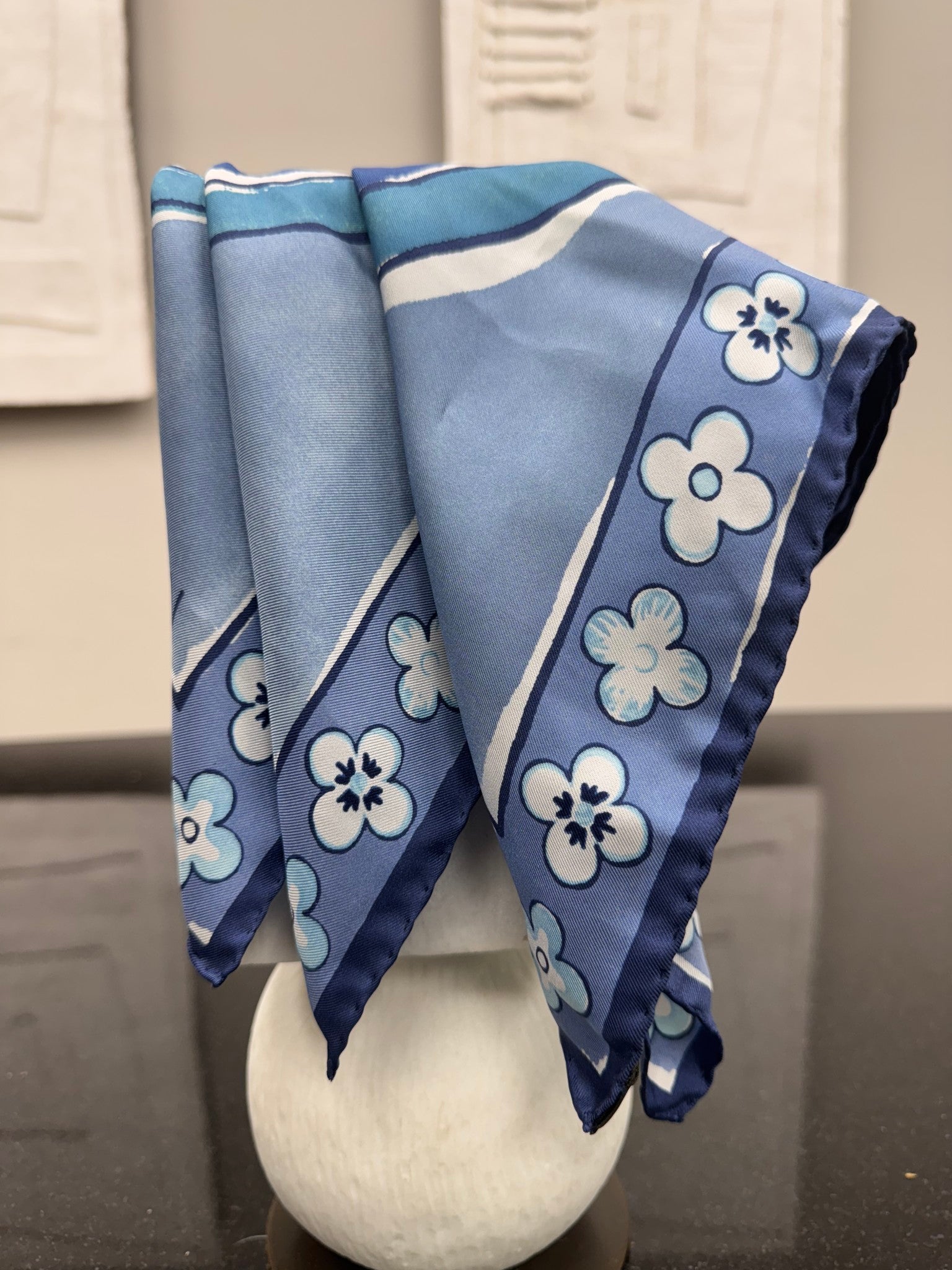 Louis Vuitton Blue Monogram Silk Scarf 
