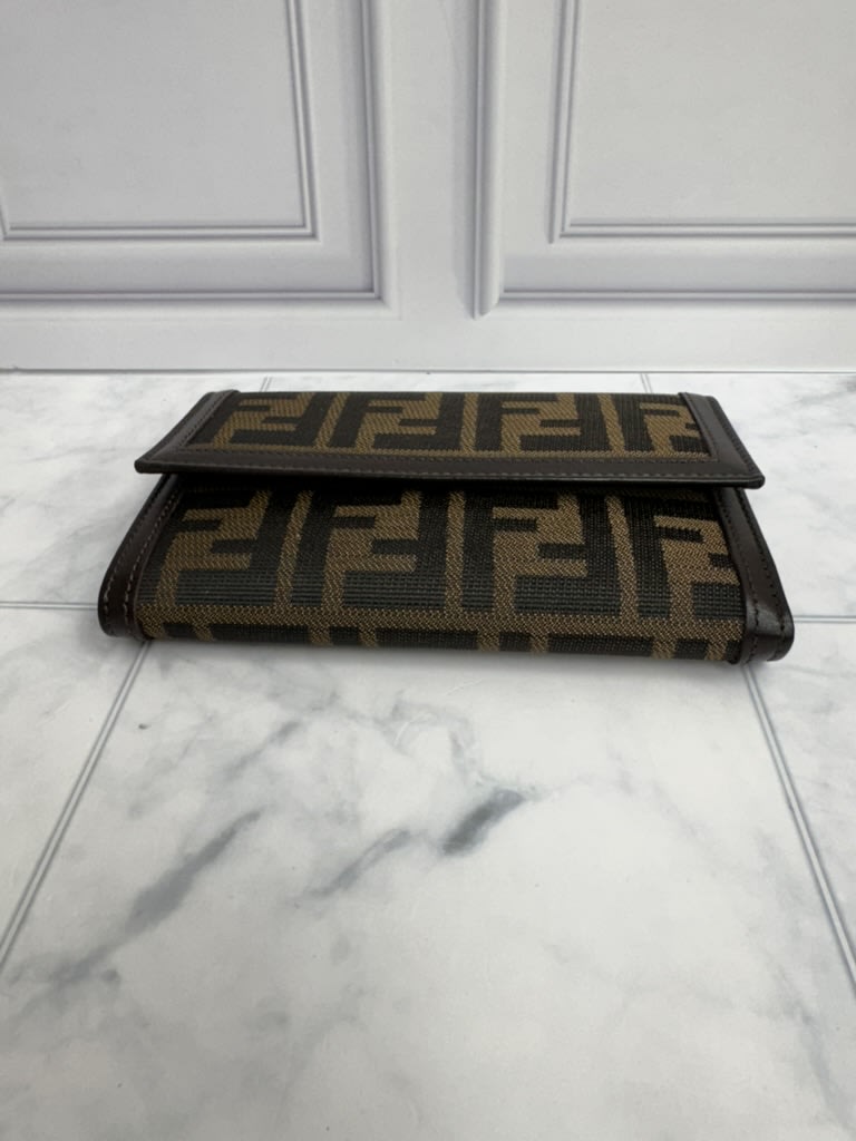 LIKE NEW - Fendi Brown And Black Zucca Canvas Trifold Compact Wallet