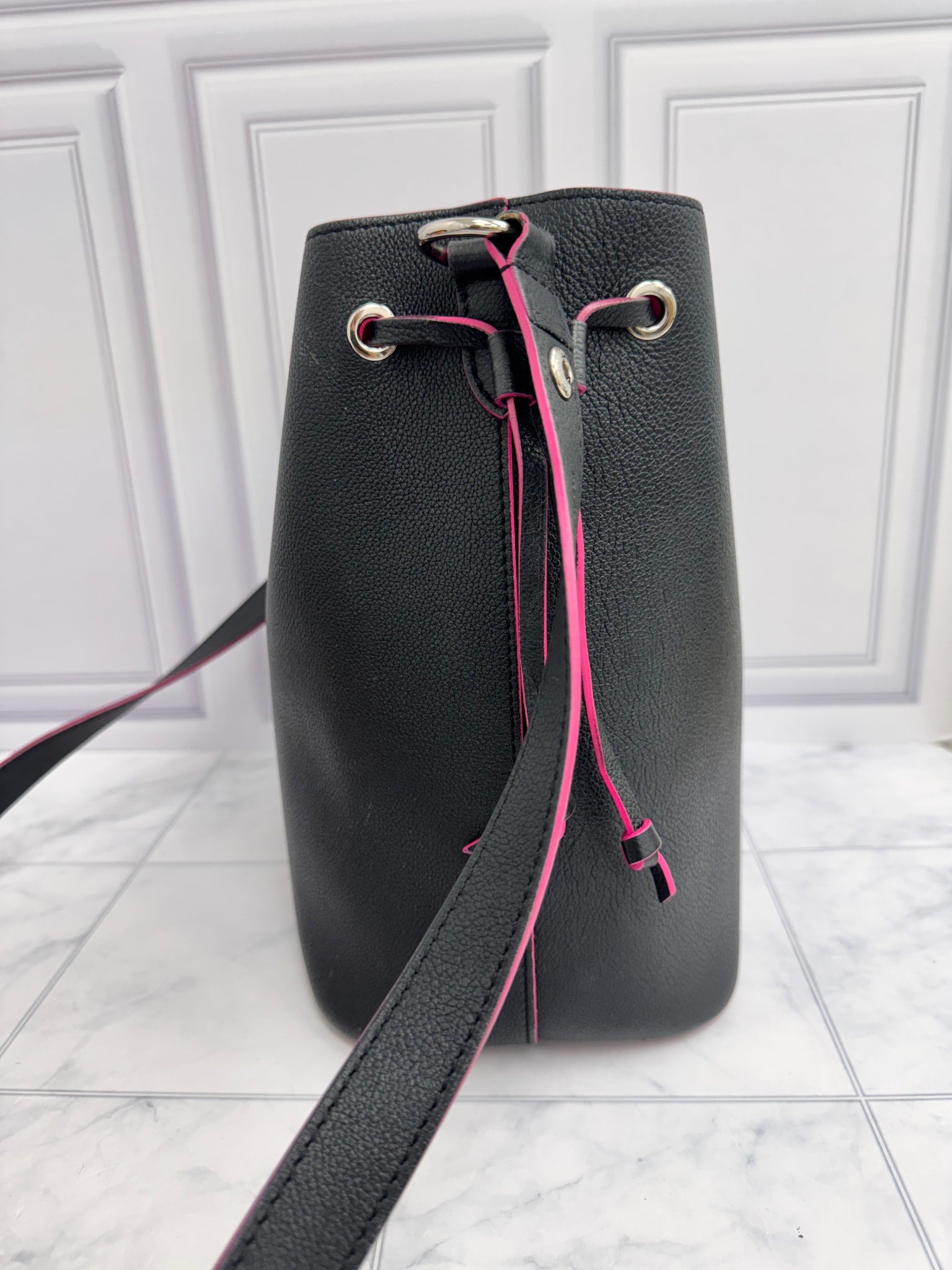 Louis Vuitton Black Leather Lock Me Bucket Bag