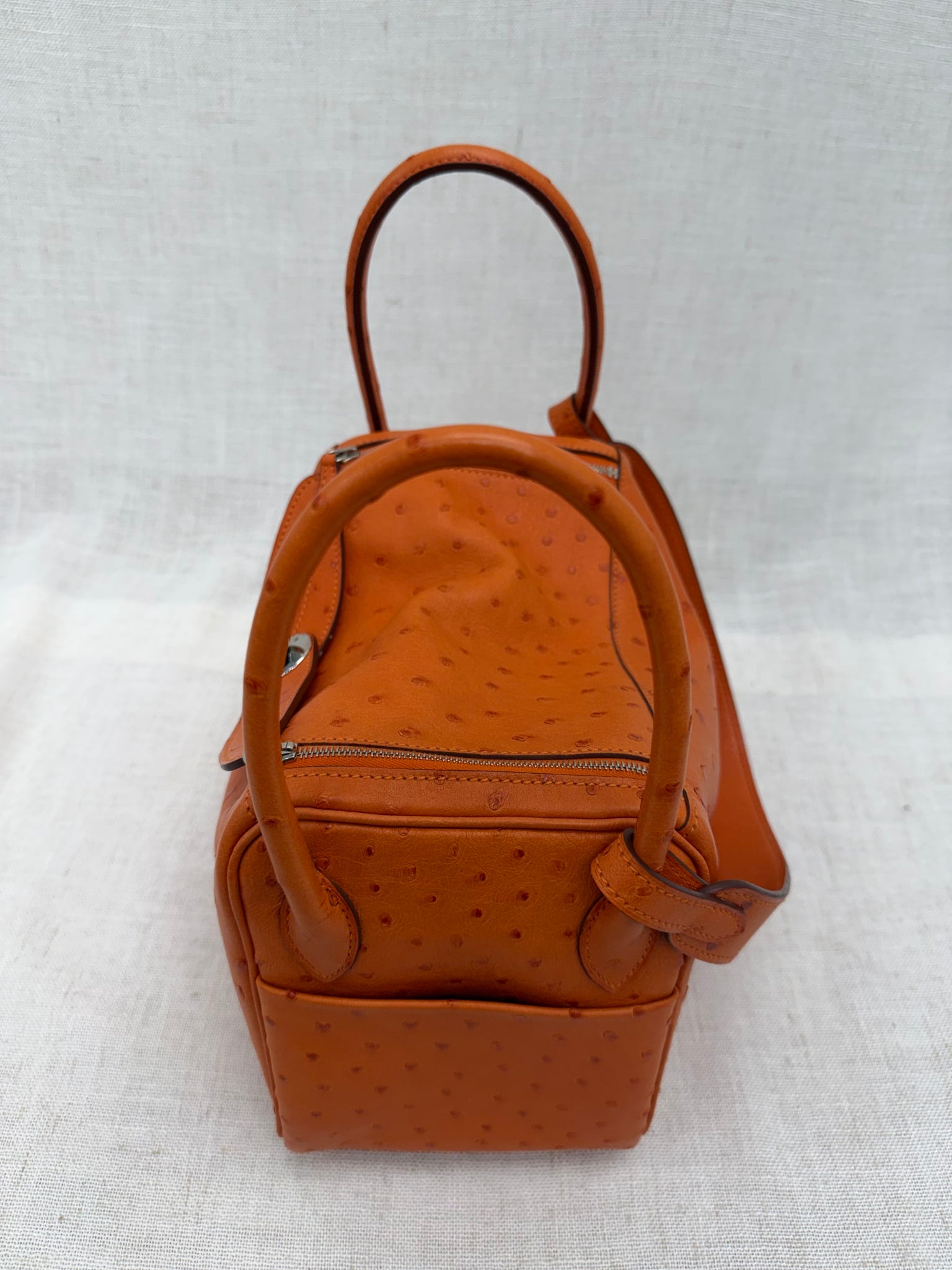 Hermes Tangerine Ostrich Leather Lindy 26