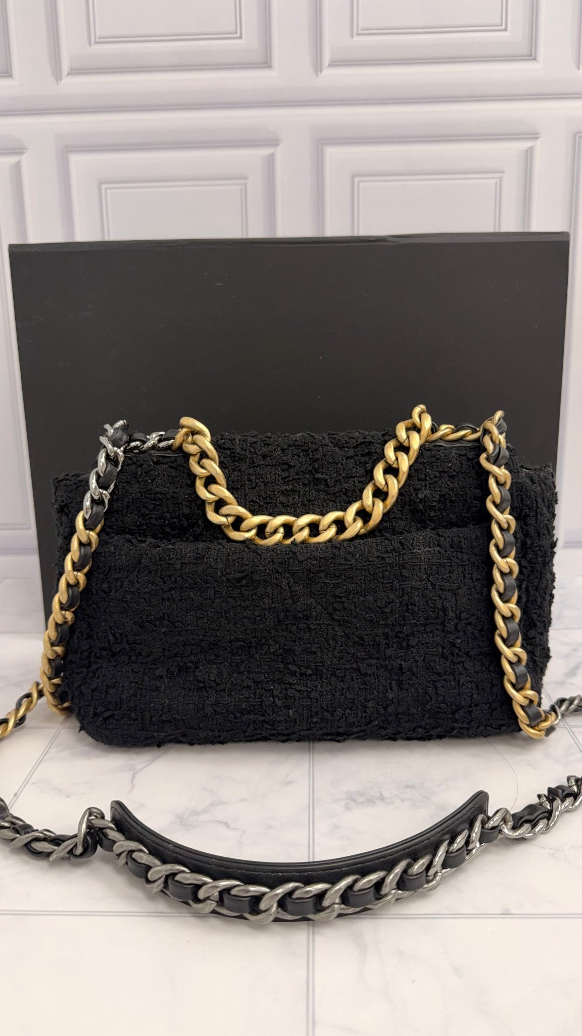 Chanel Black Tweed Quilted Medium Chanel 19 Flap Bag