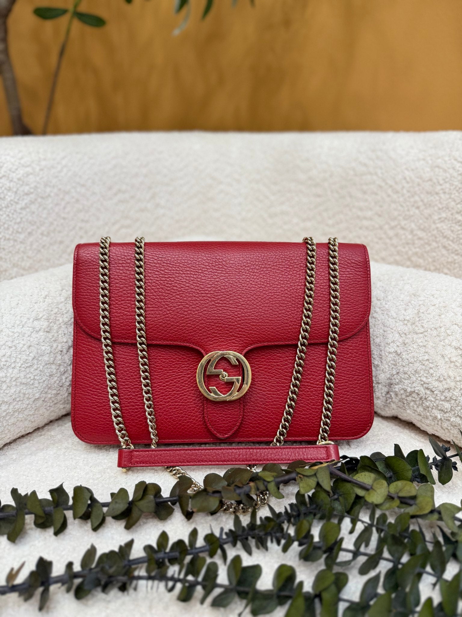 Gucci Red Pebbled Leather Interlocking G Shoulder Bag 