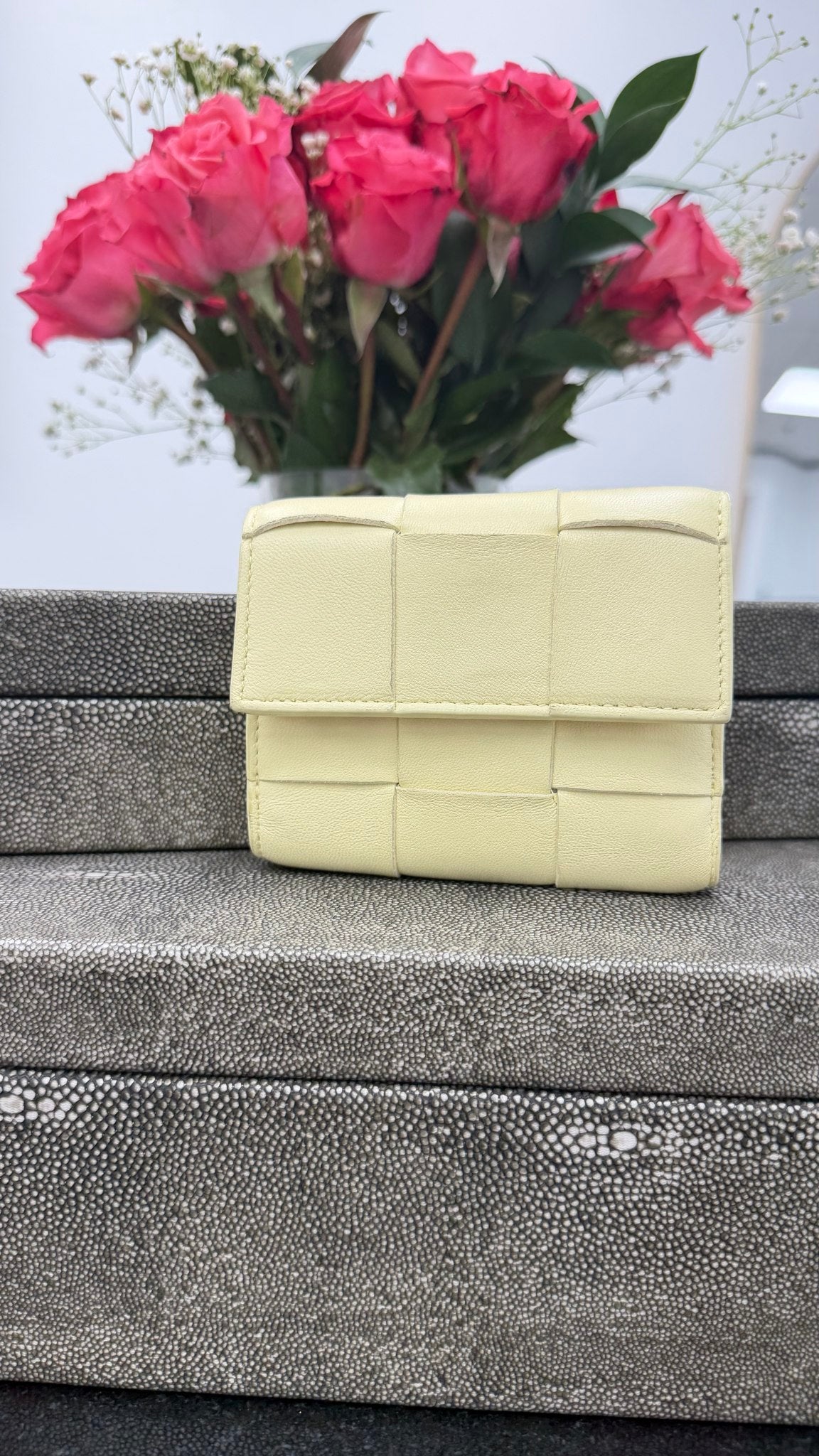 Bottega Veneta Yellow Maxi Intrecciato Leather Cassette Compact Wallet
