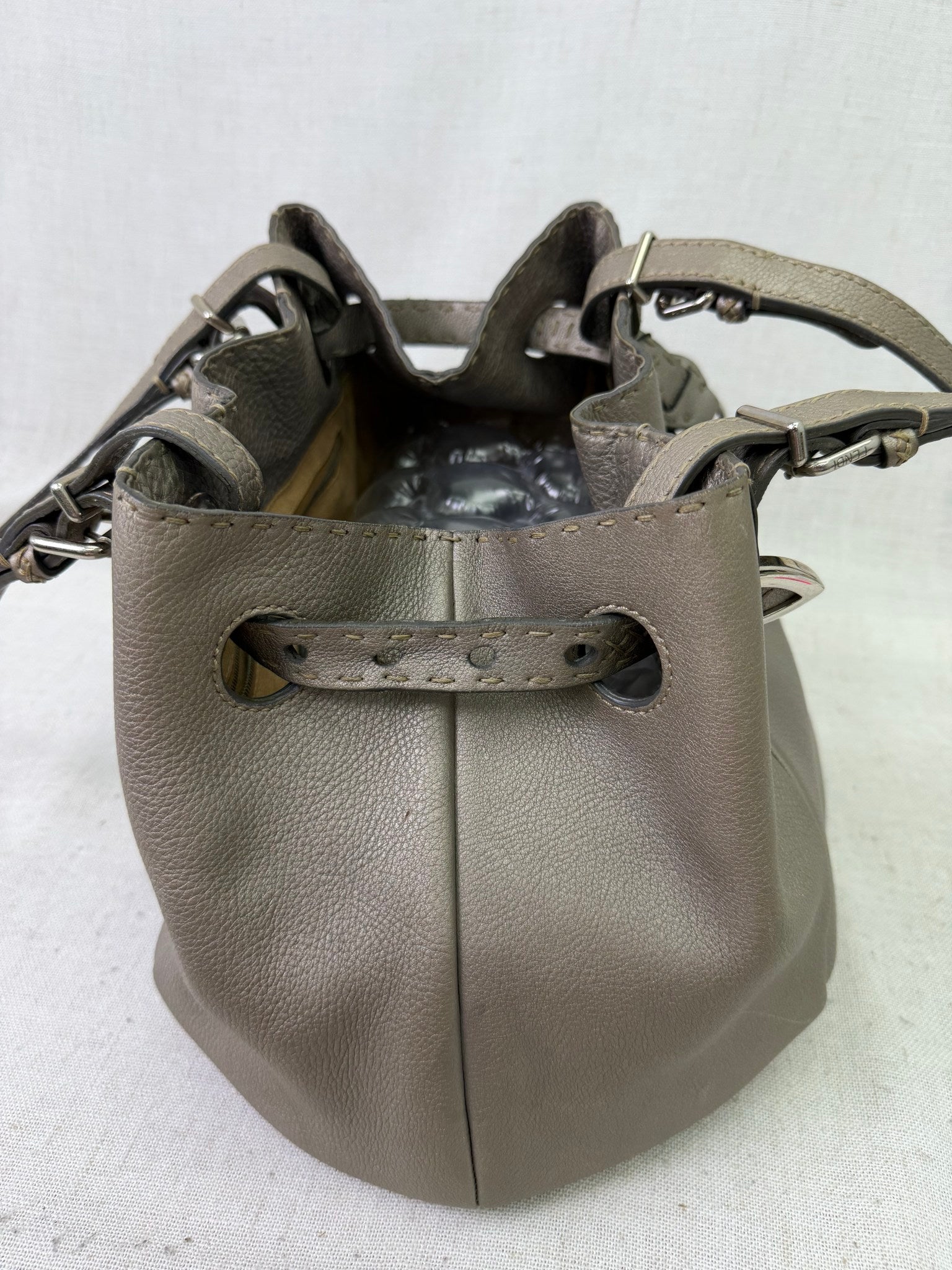 Fendi Grey Leather Pomodorino Buckle Tote