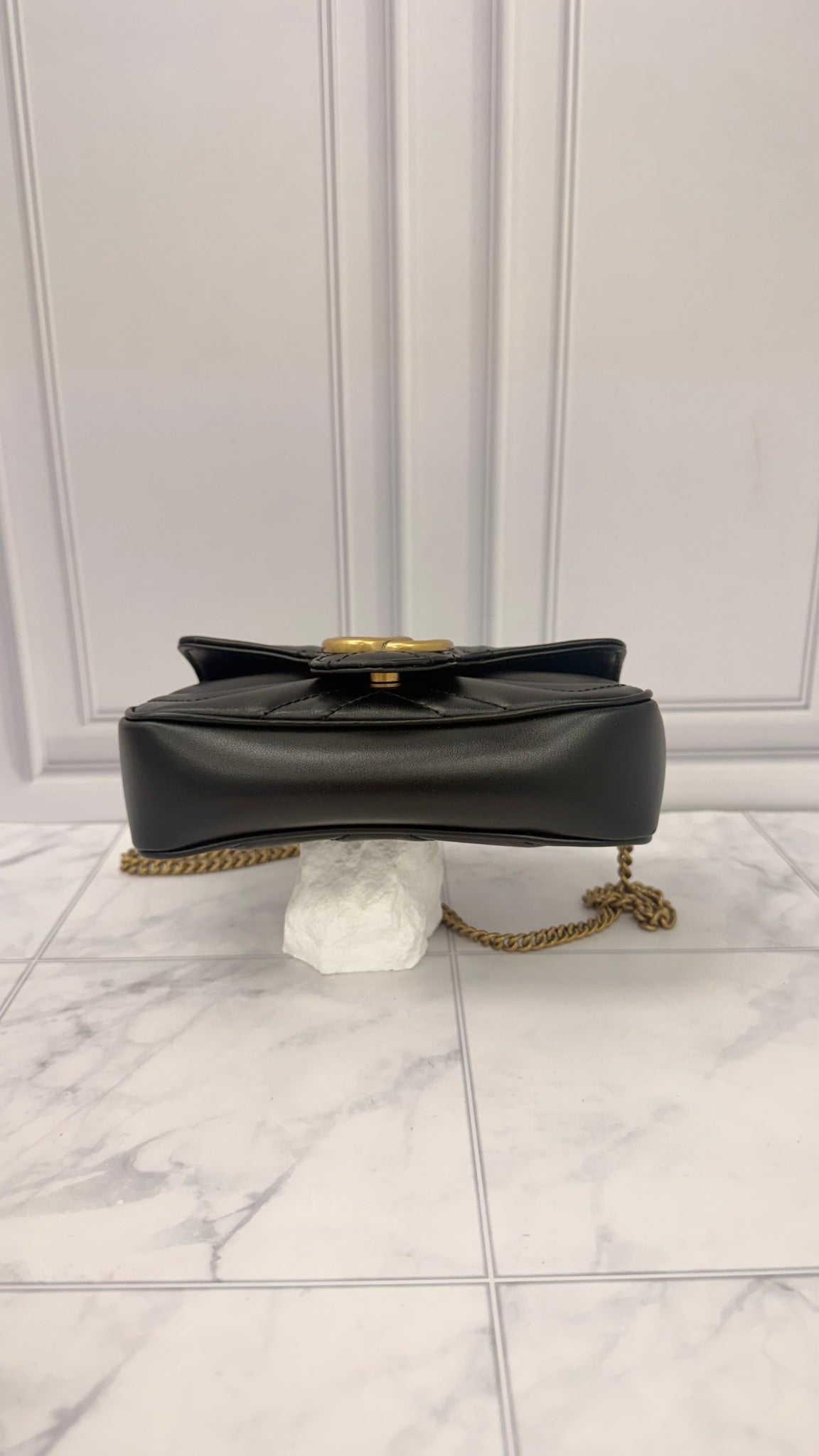 Gucci Black Leather GG Marmont Super Mini Bag 