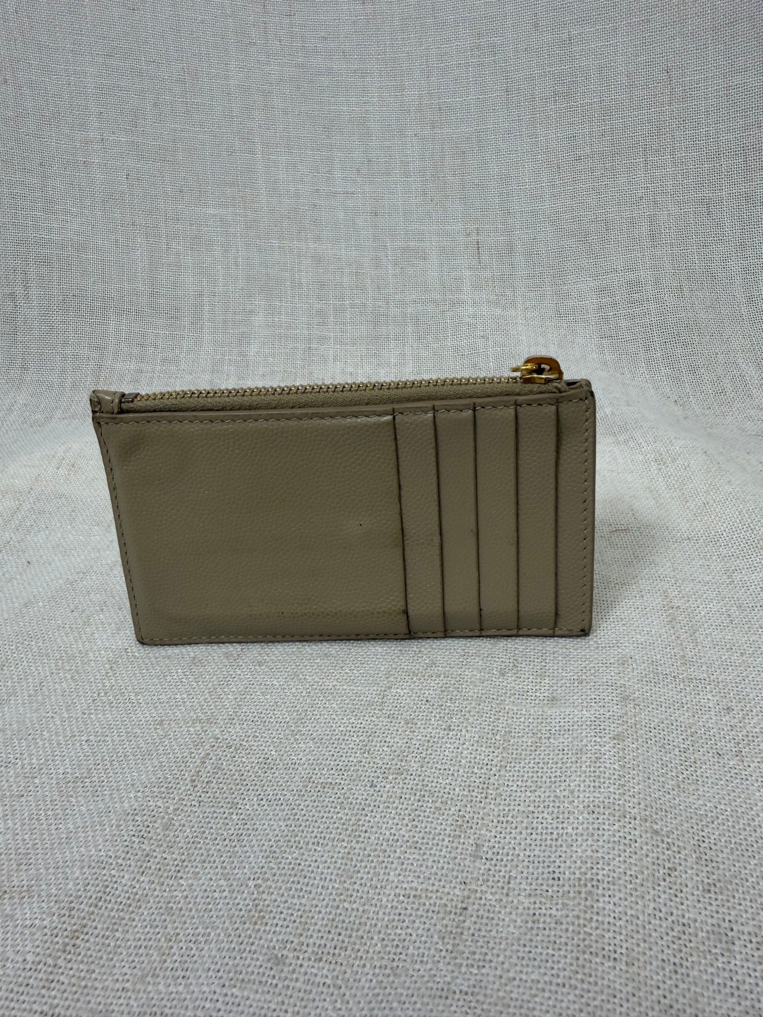 Saint Laurent YSL Beige Zippy Card Case 