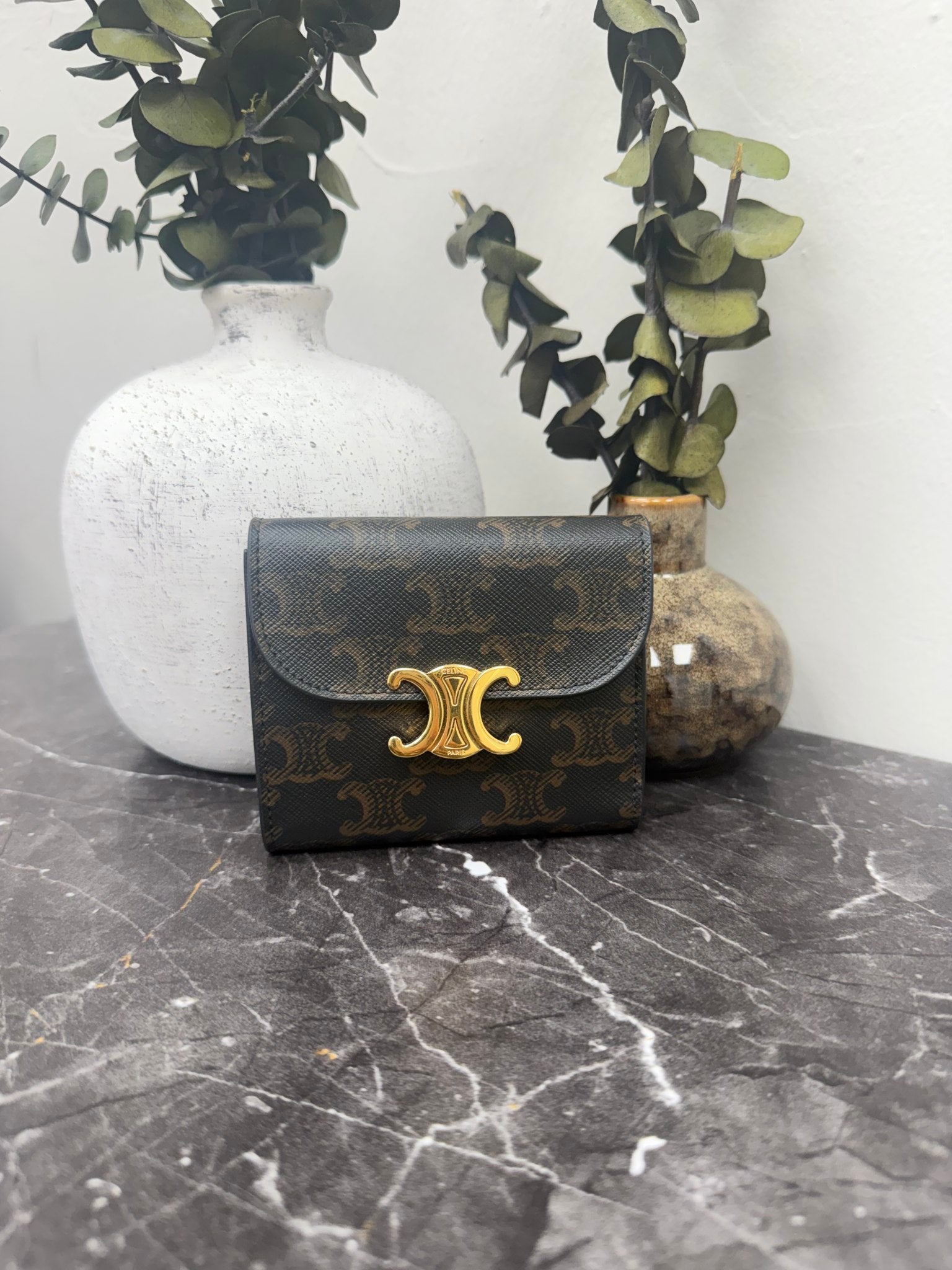 Celine Brown Macadam Compact Wallet 