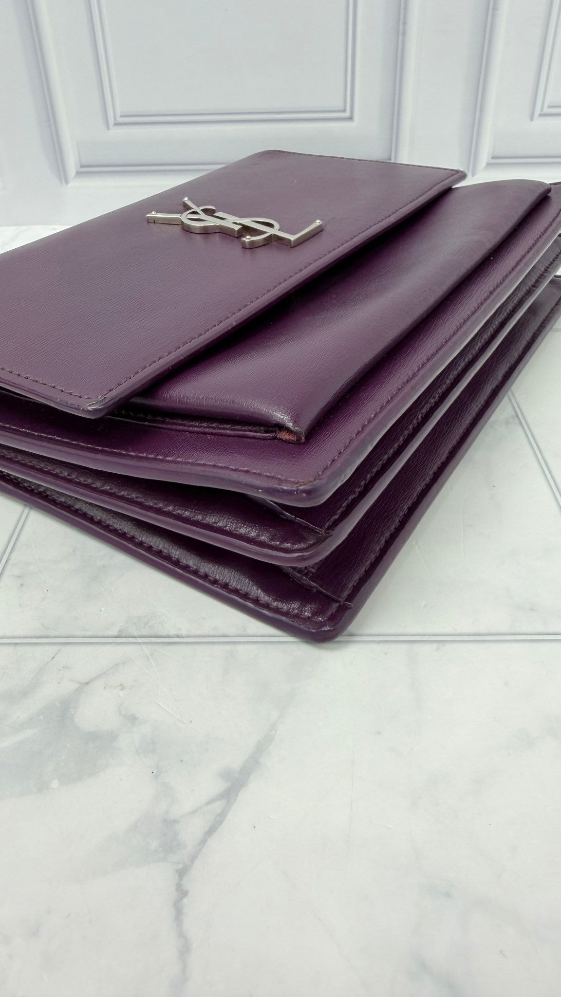 Saint Laurent YSL Purple Leather Medium Sunset Chain Shoulder Bag 