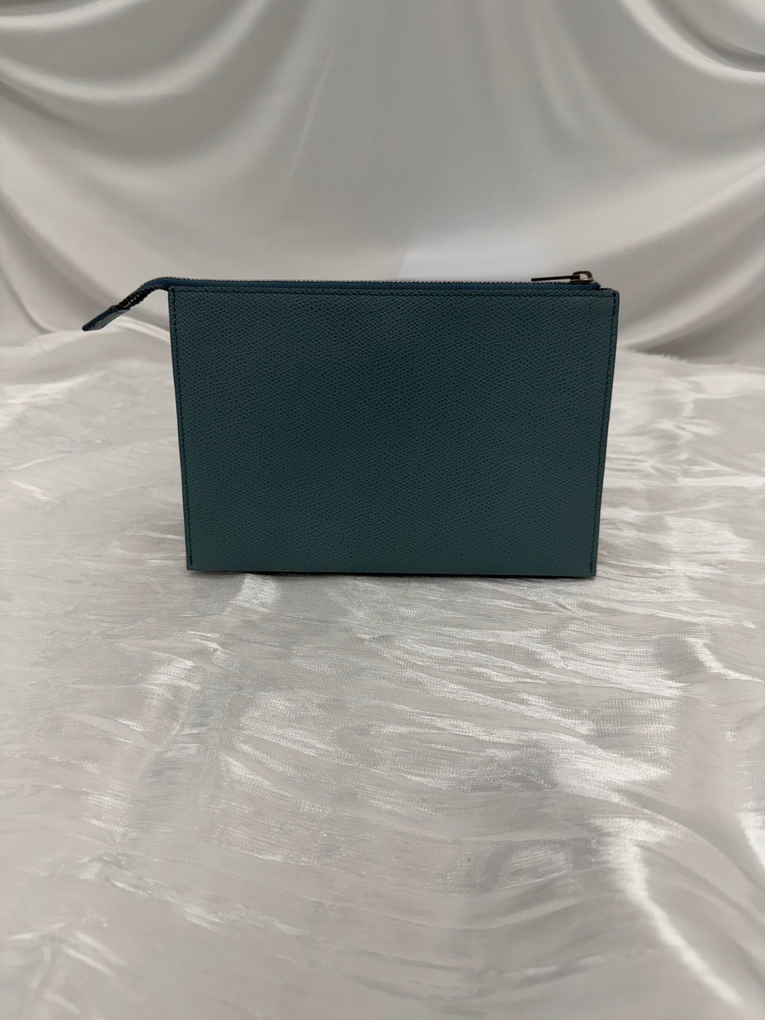 Celine Blue Pebbled Leather Zip Pouch