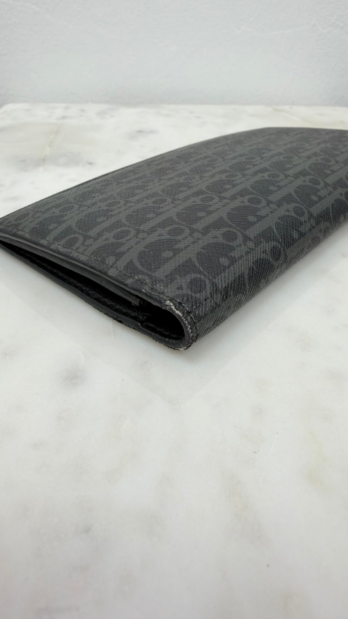 Christian Dior Black & Grey Jacquard Coated Canvas Long Wallet