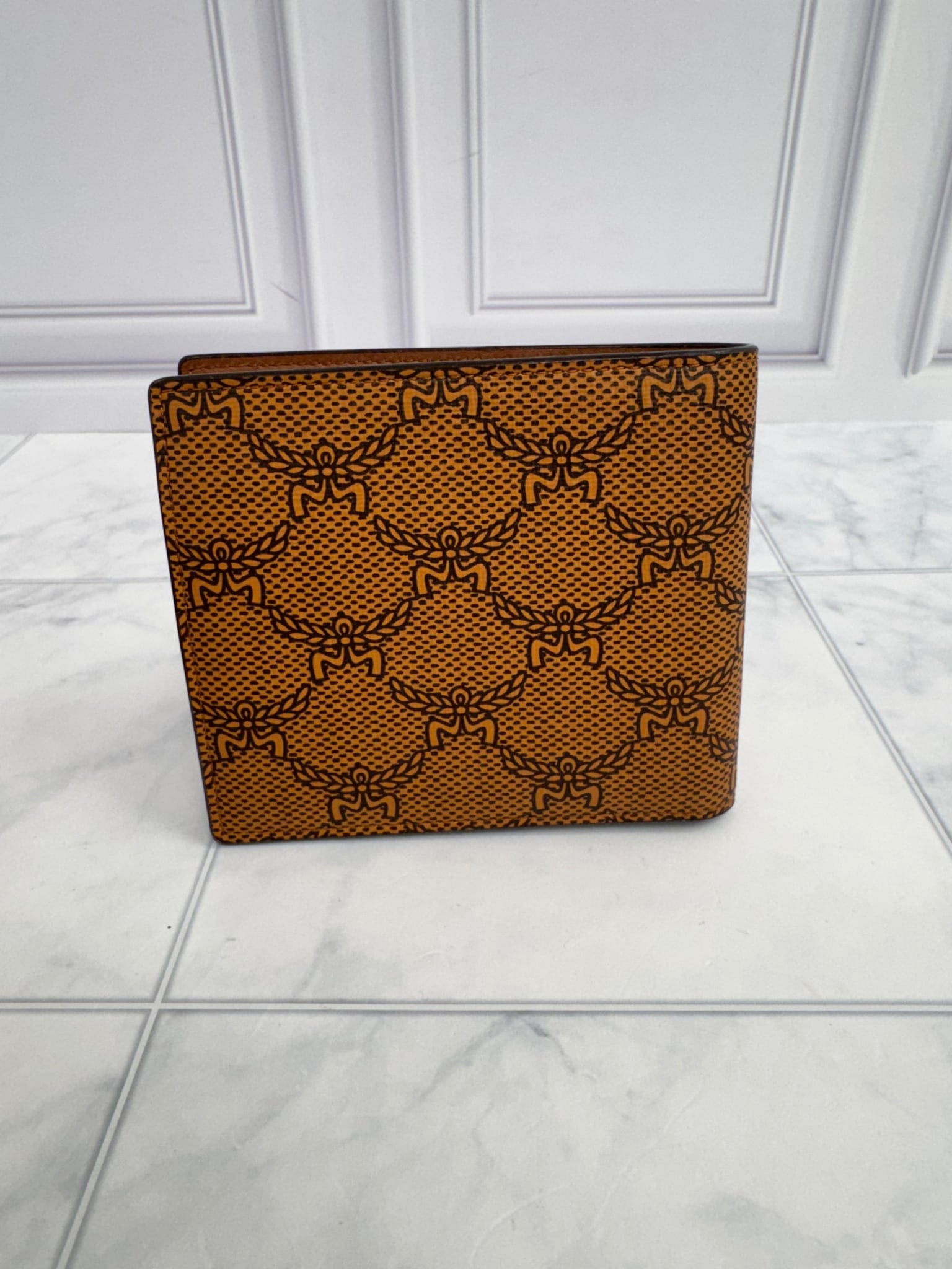MCM Cognac Lauretos Coated Canvas Bifold Wallet