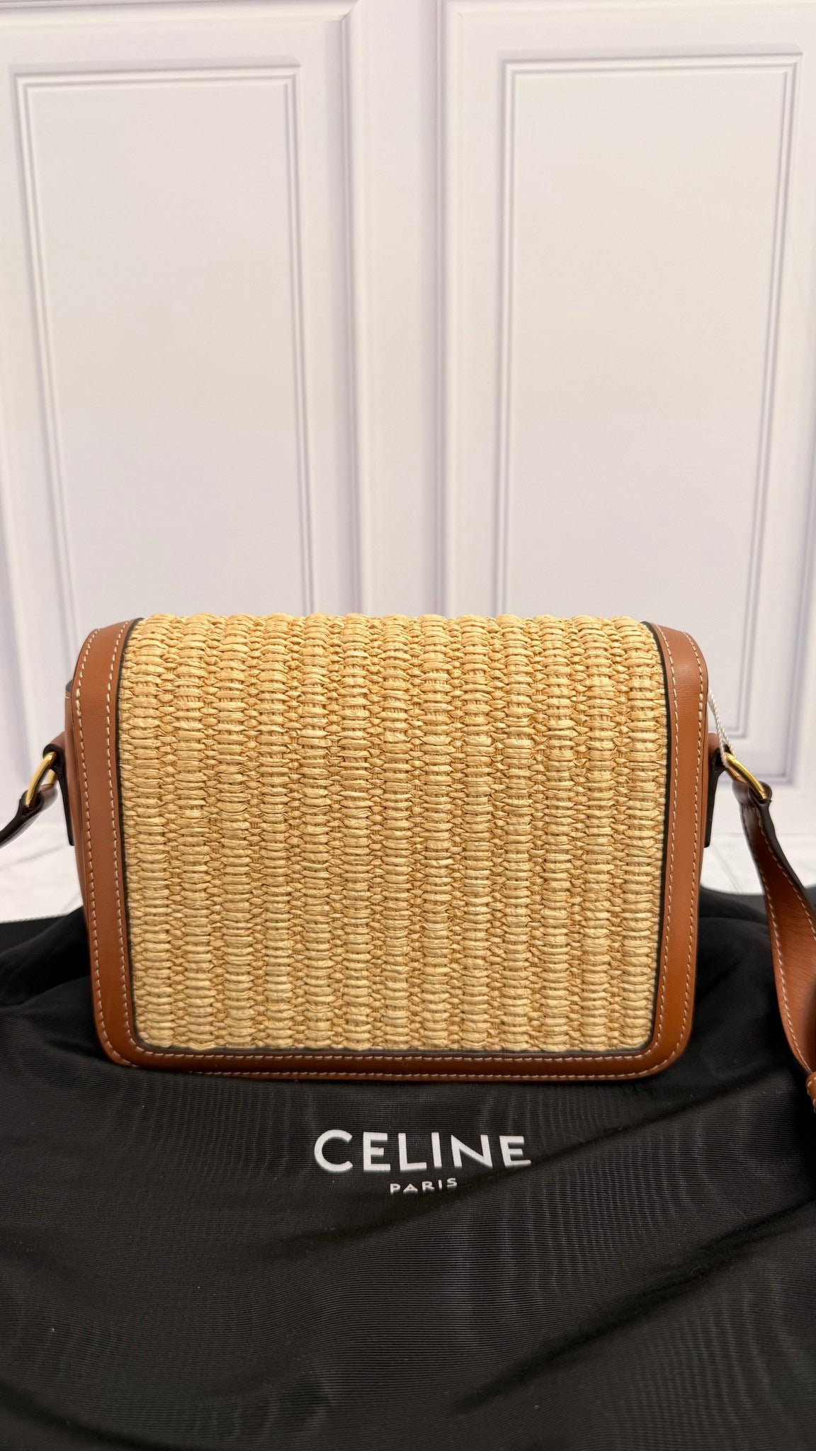 LIKE NEW - Celine Tan Raffia Calfskin Teen Triomphe Crossbody