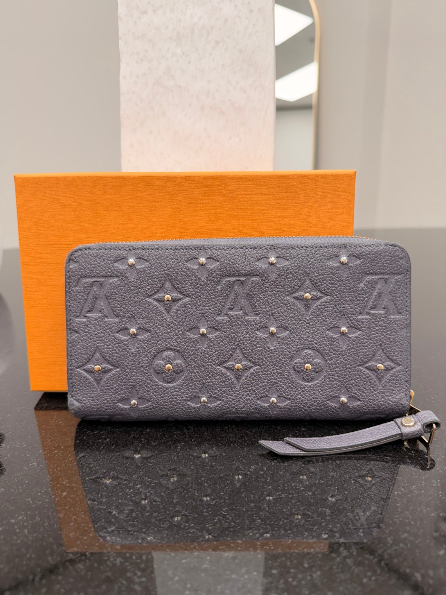 Louis Vuitton Charcoal Studded Empreinte Zippy Wallet 