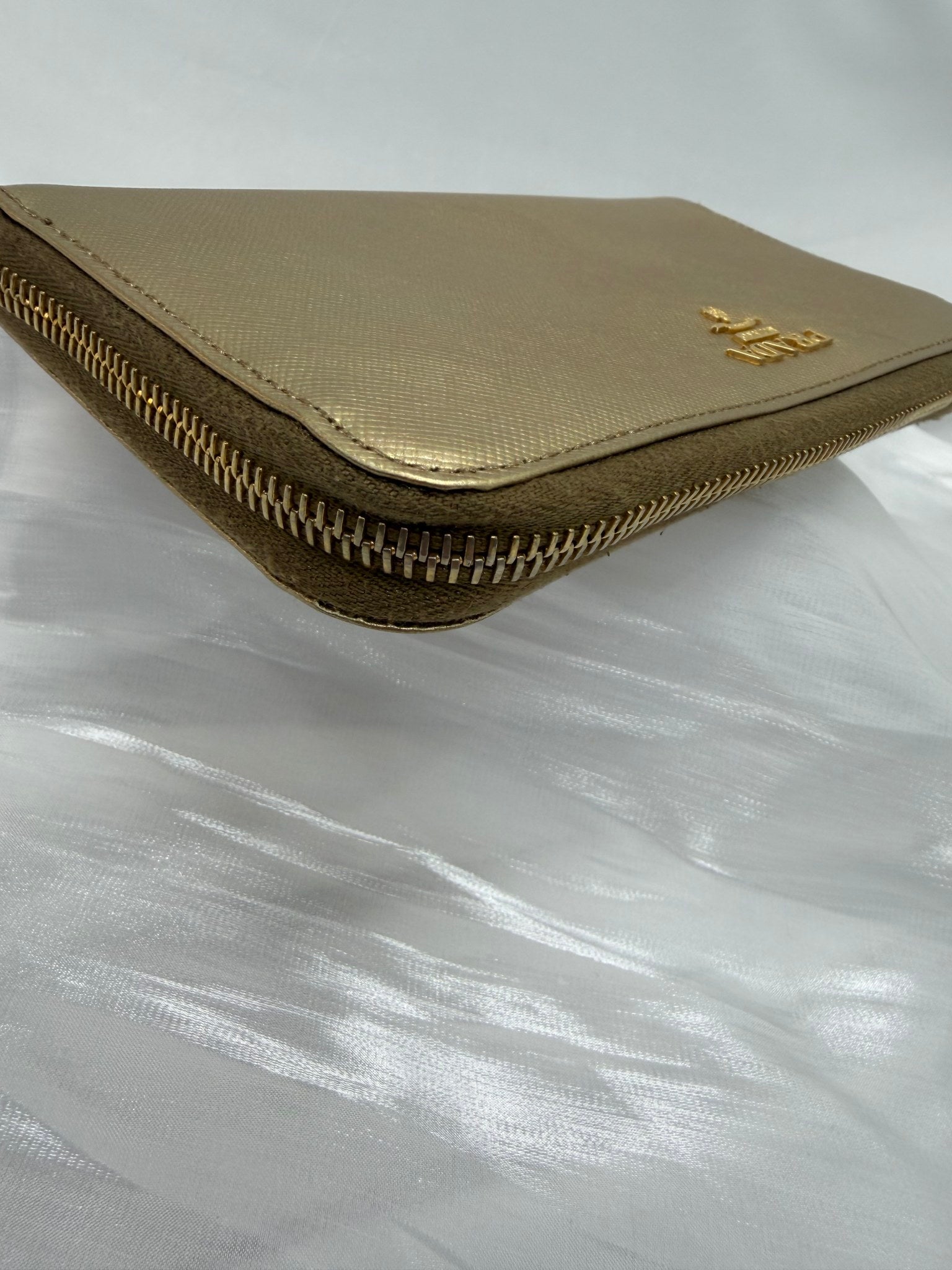 Prada Gold Saffiano Leather Zippy Wallet