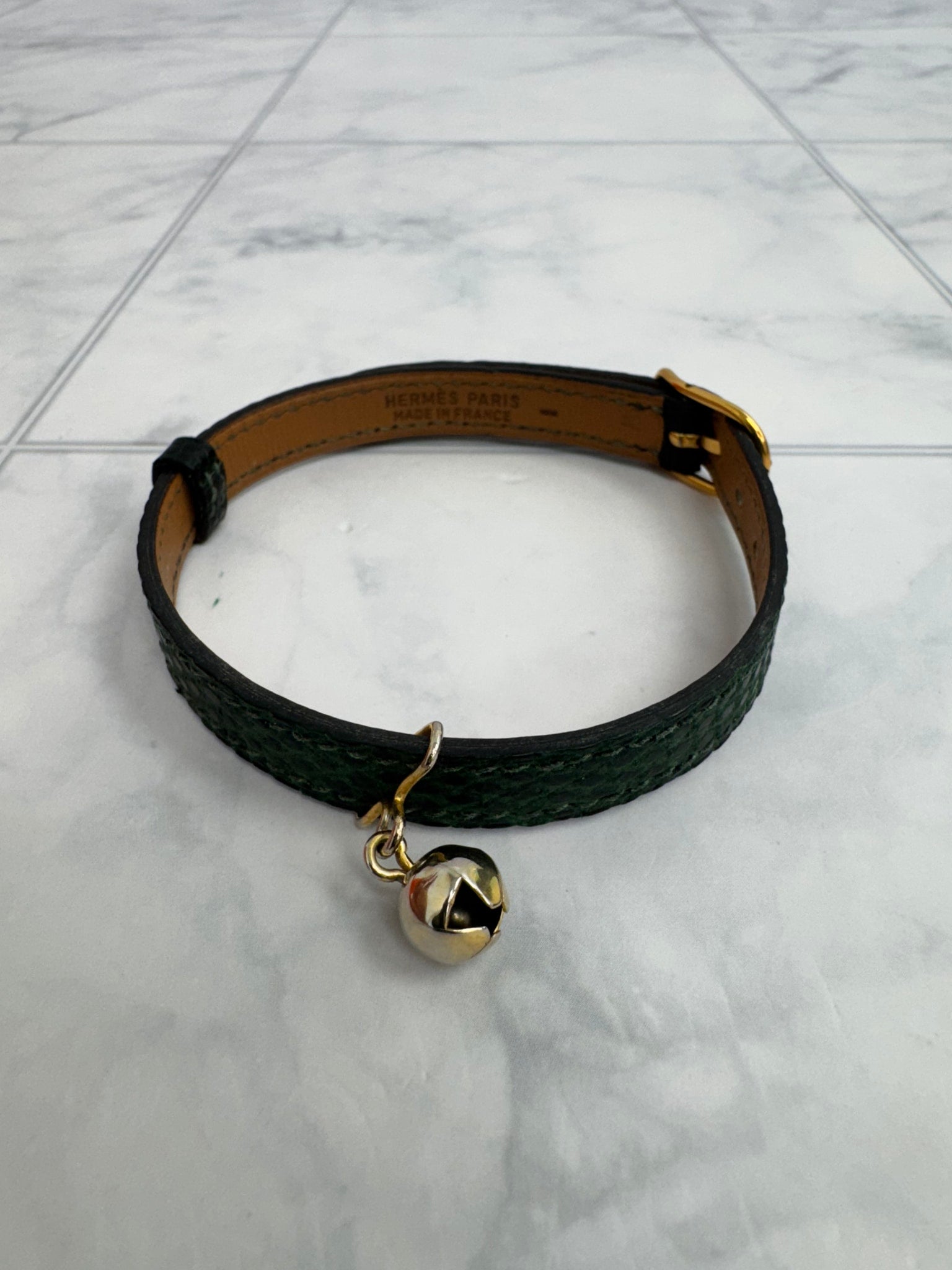 Hermes Green Lizard Skin Cat Collar With Bell