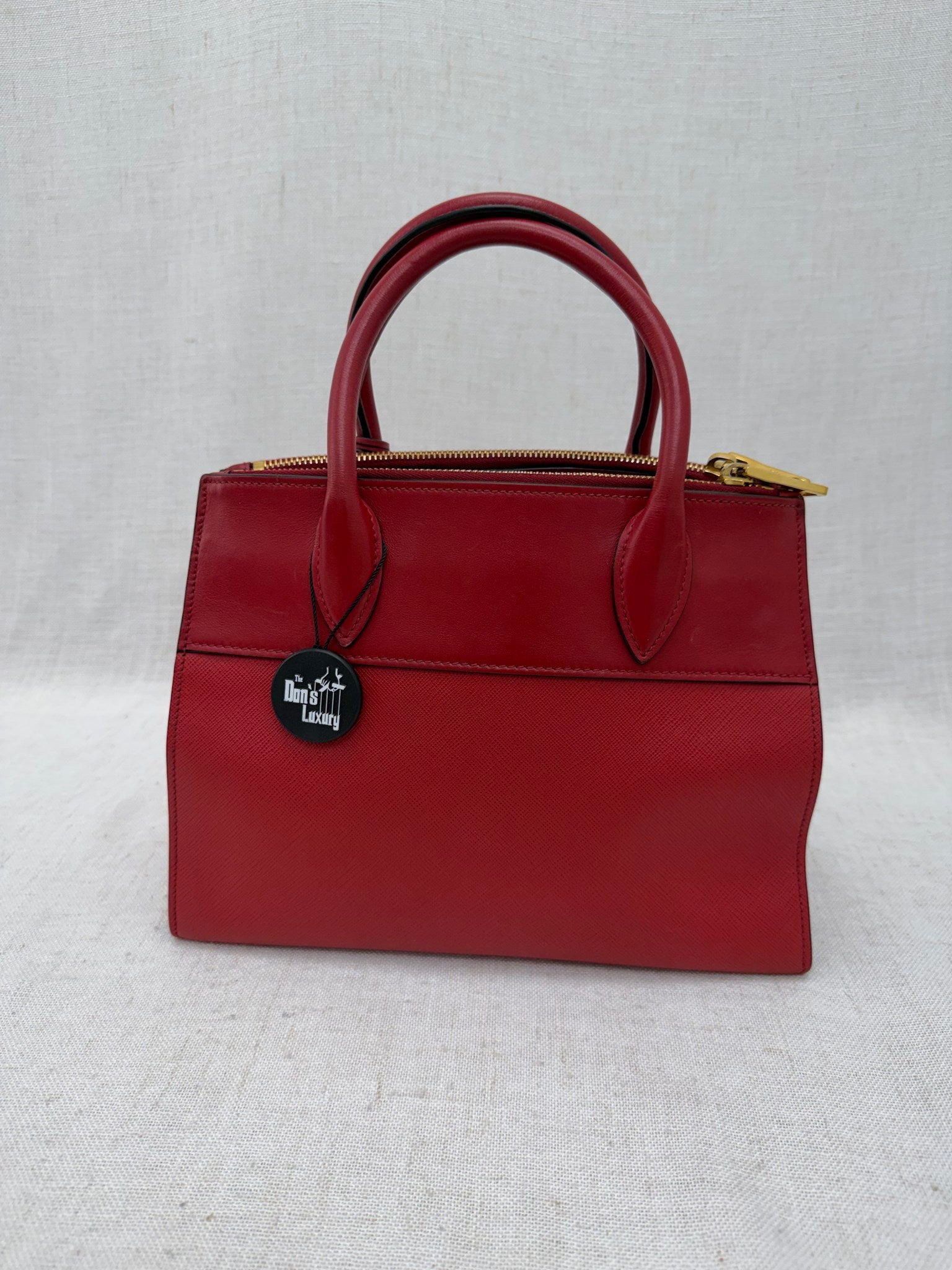 Prada Red Saffiano Leather 2way Double Zip Tote