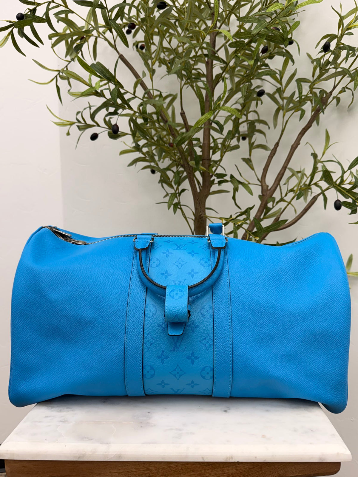 Louis Vuitton Blue Leather Keepall Bandouliere 50 Duffle Bag