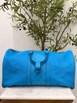 Louis Vuitton Blue Leather Keepall Bandouliere 50 Duffle Bag