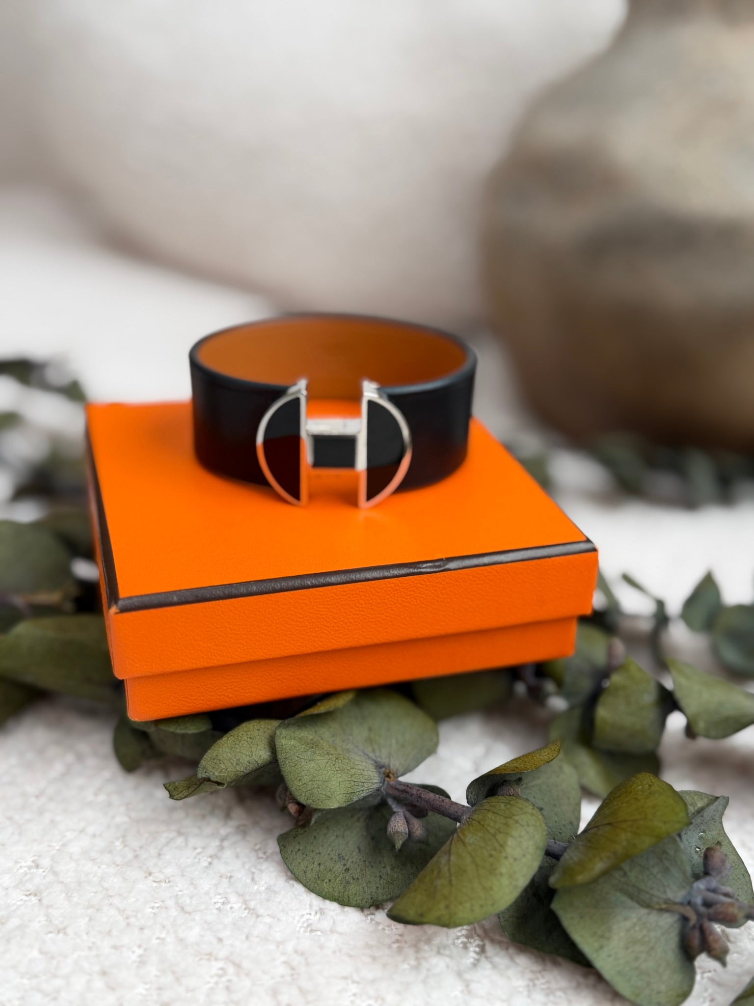 Hermes Black Calfskin Tad Manchette Bracelet