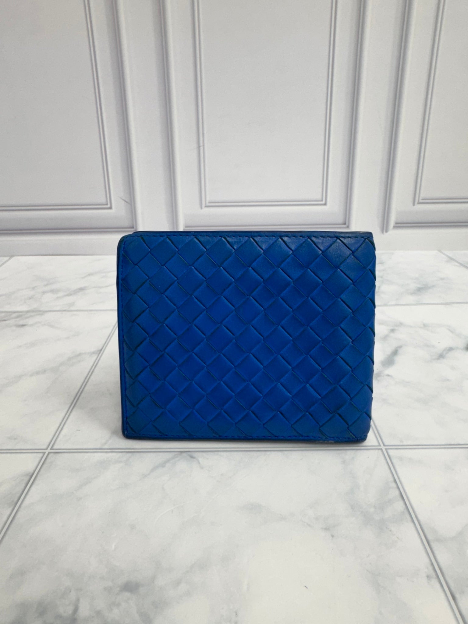 Bottega Veneta Blue Intrecciato Leather Bifold Wallet