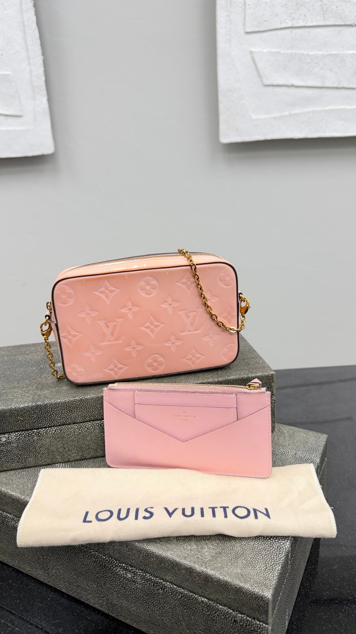 Louis Vuitton Rose Ballerine Monogram Vernis Leather Camera Pouch 