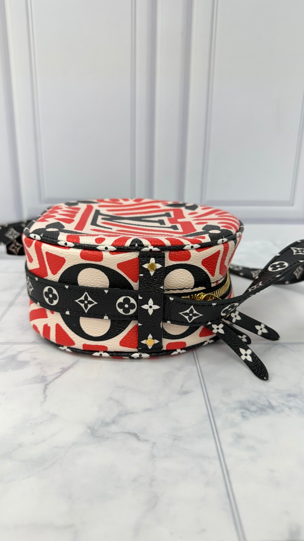 LIKE NEW - Louis Vuitton Red And Black Monogram Giant Crafty Boite Chapeau Souple PM Crossbody Bag 