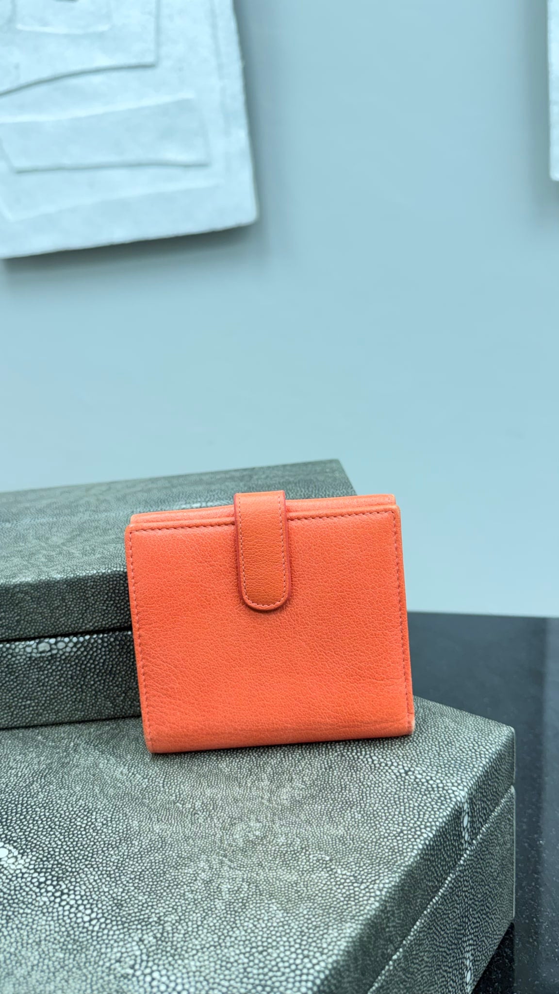 Chanel Orange Leather Camellia Compact Wallet 